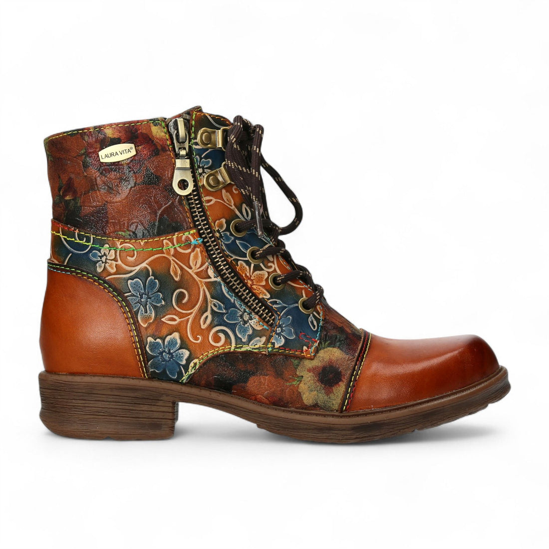 Laura Vita Anita 006 Camel Brown Floral Womens Gothic Victorian Leather Ankle Boots