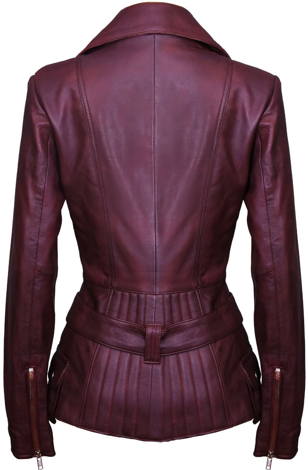 Womens Mid-length Leather Biker Jacket-Middlewich