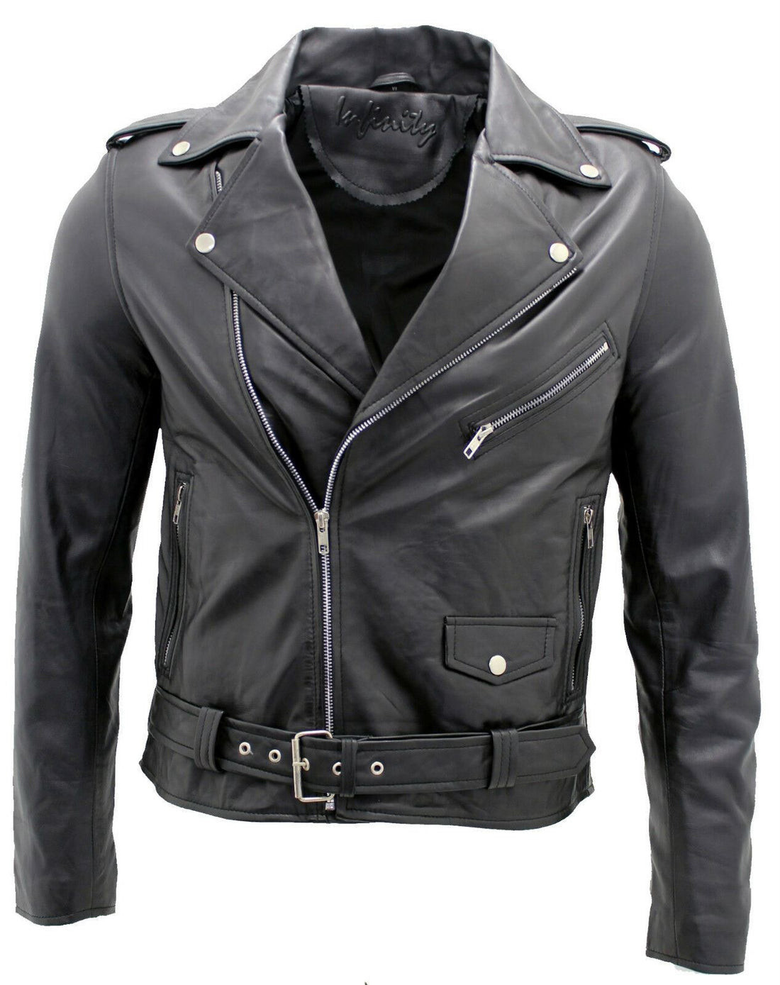 Mens Brando Leather Biker Jacket-Stroud - Upperclass Fashions 