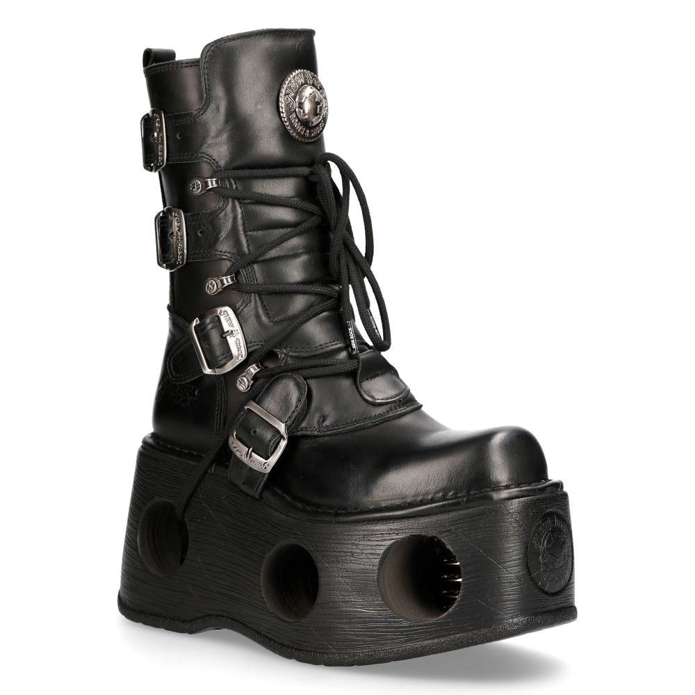 New Rock Metallic Black Leather Neptuno Gothic Boots-373-S2 - Upperclass Fashions 