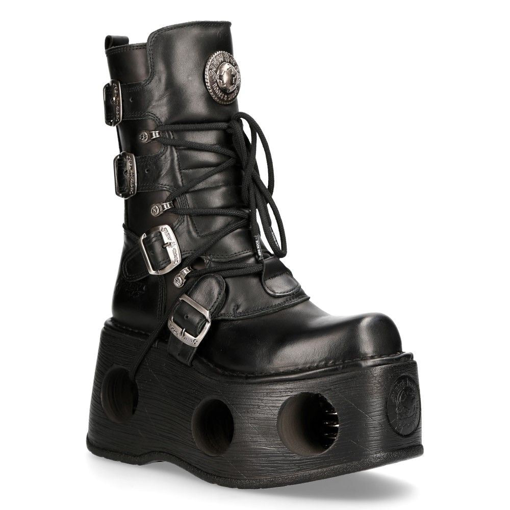 New Rock Metallic Black Leather Neptuno Gothic Boots-373-S2