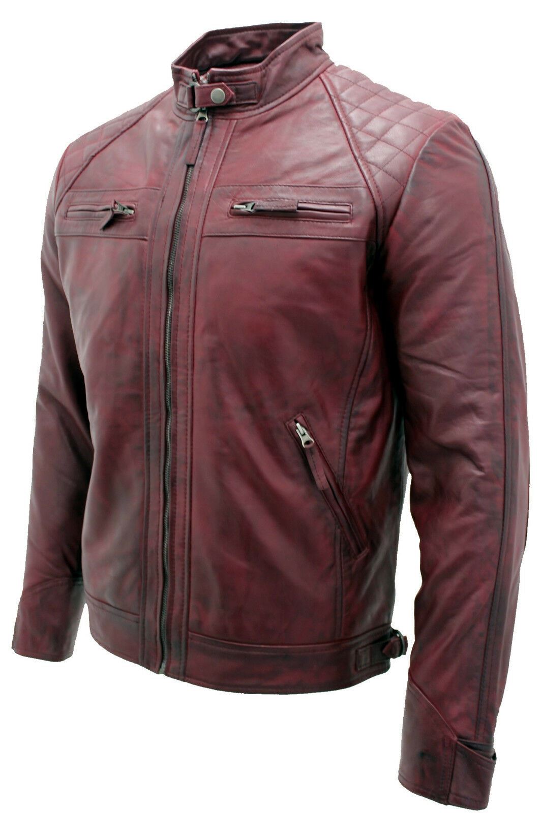 Men Classic Leather Quilted Biker Jacket-Silsden