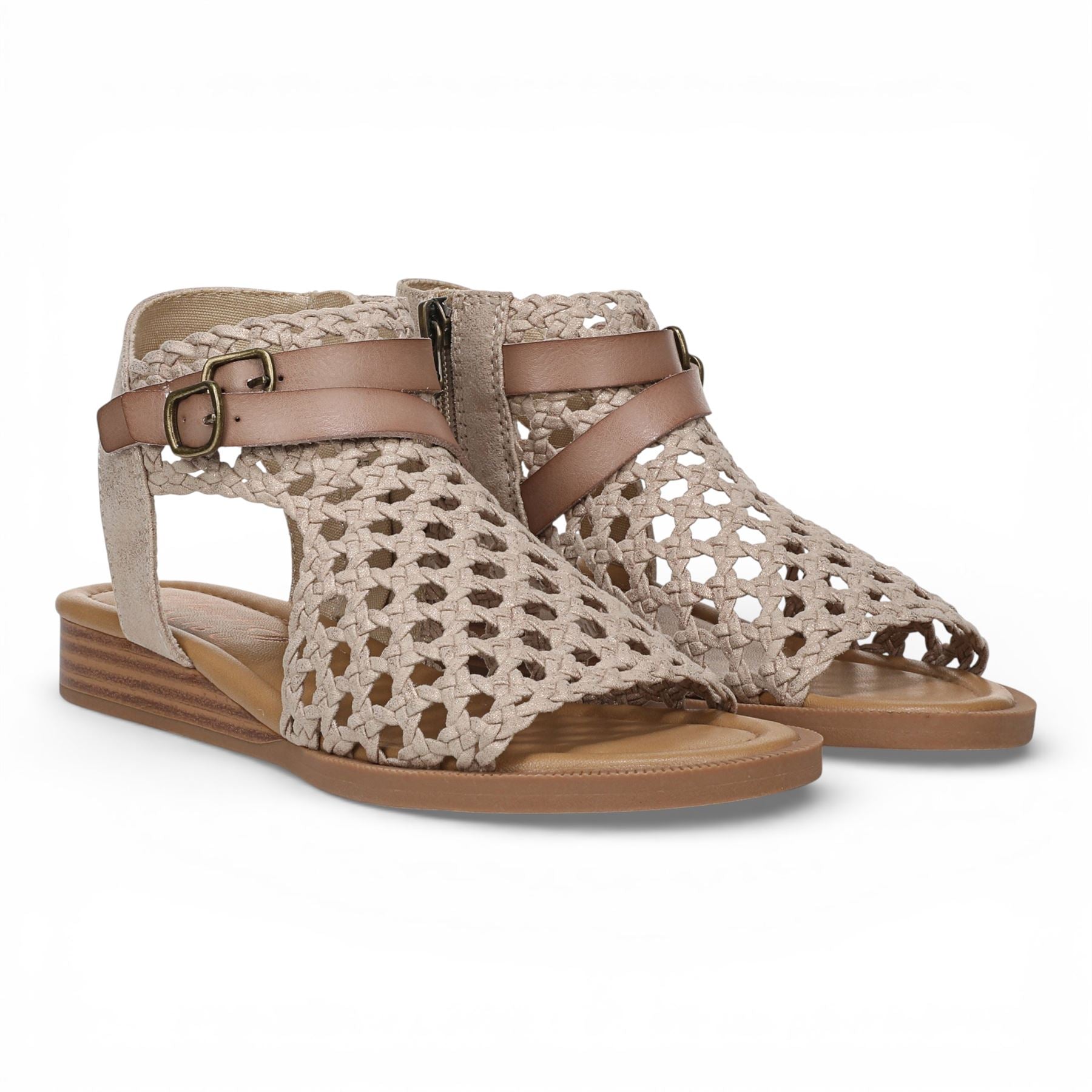 Blowfish Malibu Womens Golden Beige Weave Micro Wedge Sandals - Anuella