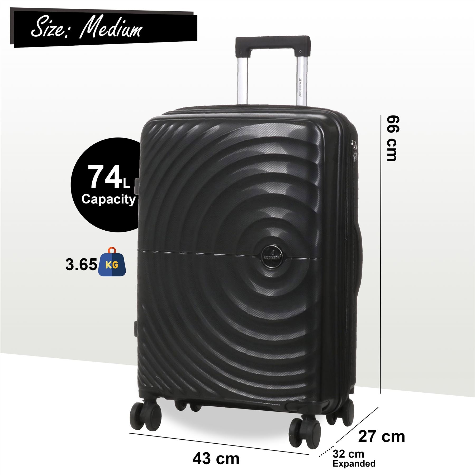 Balranald Medium Hard Shell Suitcase in Black