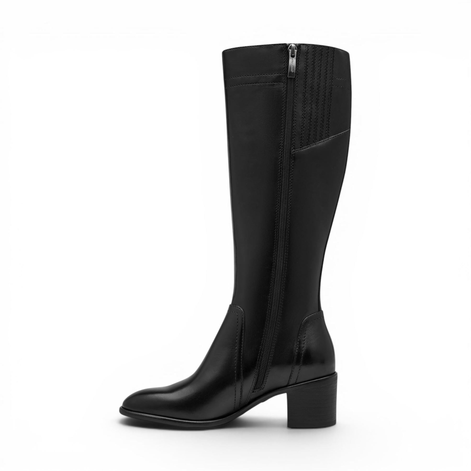 Tamaris Women’s Black Leather Riding Knee-High Heel Long Boots - 25576-47