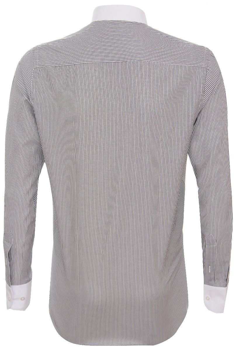 Mens Peaky Blinders Removable Collar Nehru Black Striped Collarless Shirt