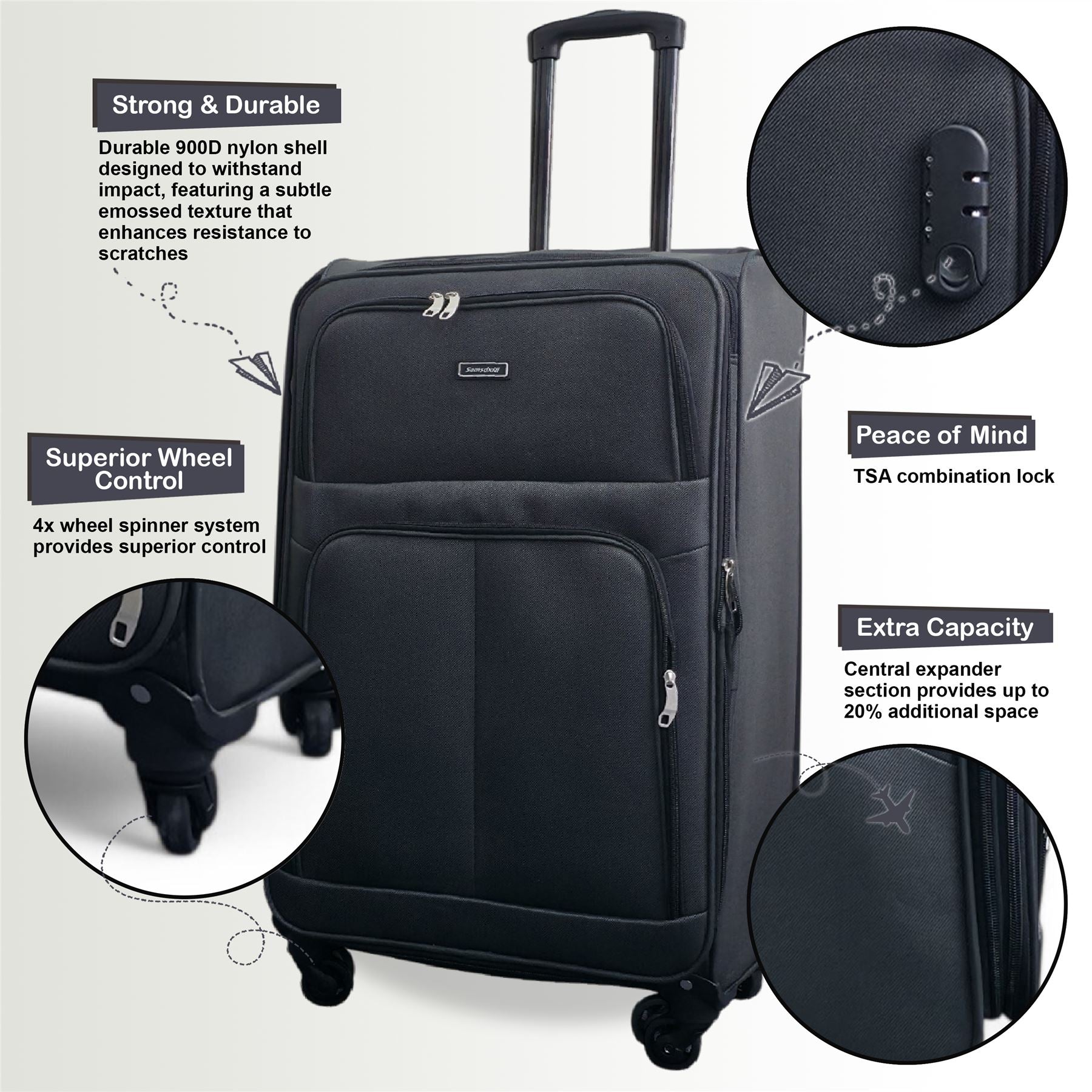 Tahara Set of 4 Soft Shell Suitcase in Grey