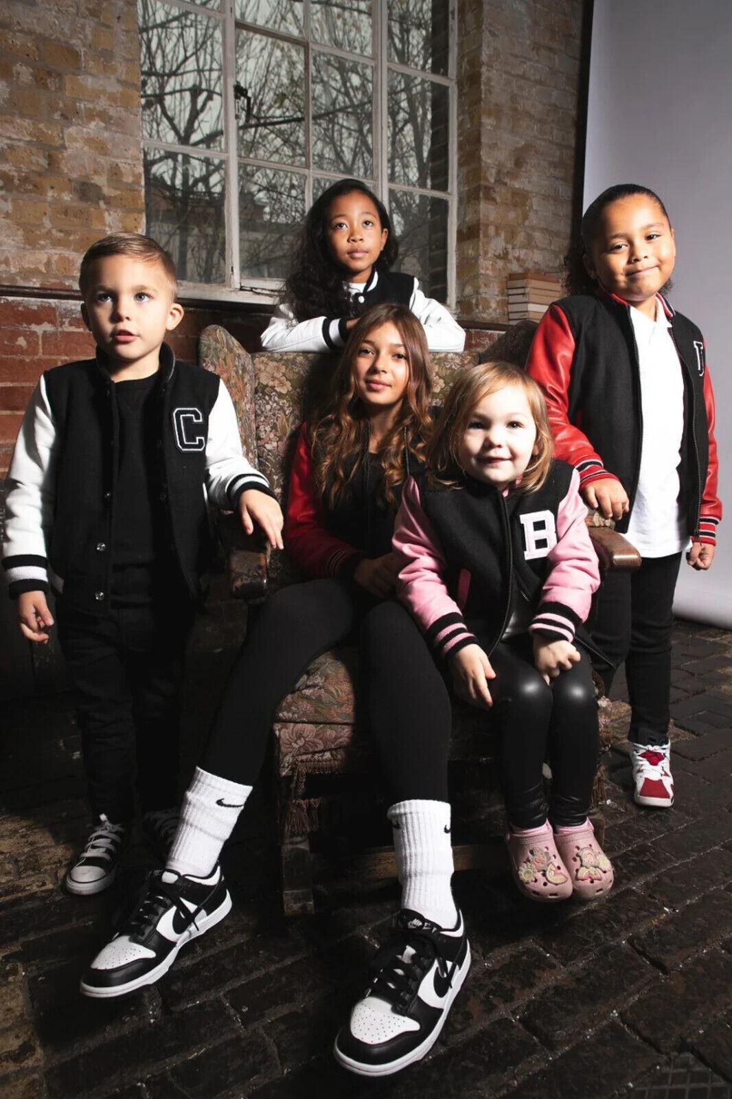 Kids Varsity Bomber Jacket with Real Leather Sleeves 3-13 yrs