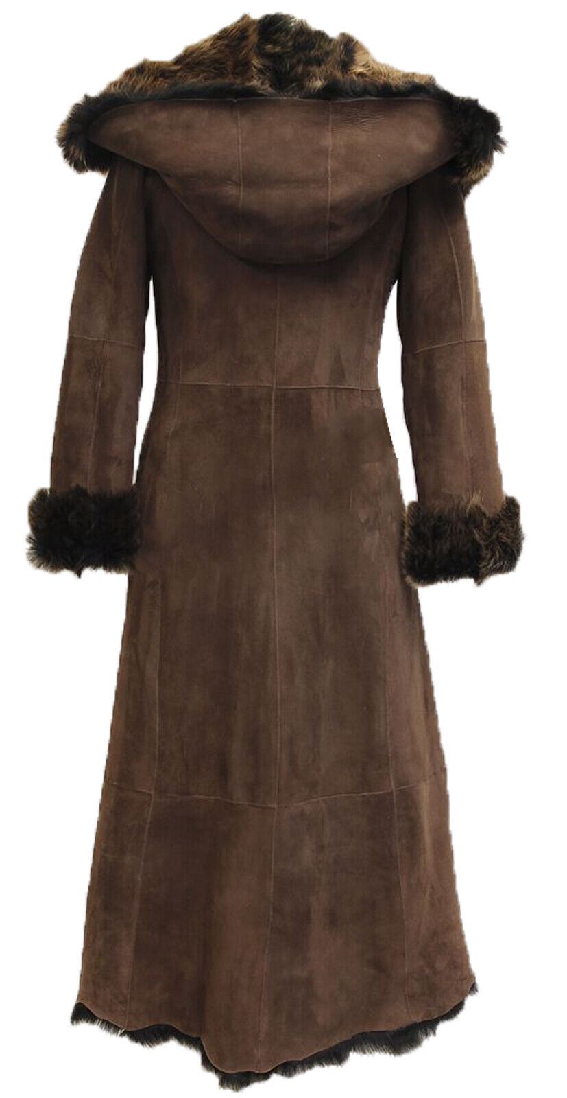 Womens Suede Toscana Sheepskin Hooded Trench Coat-Fribourg
