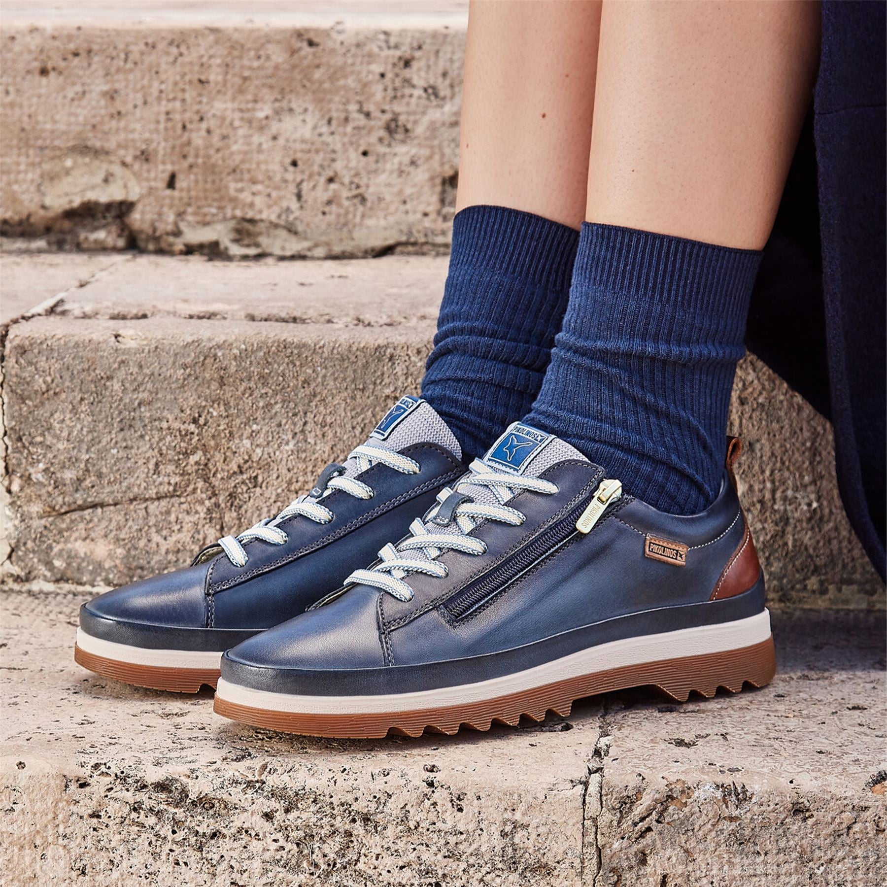 Pikolinos Women’s Ocean Blue Leather Laces & Zipper Trainers - Vigo