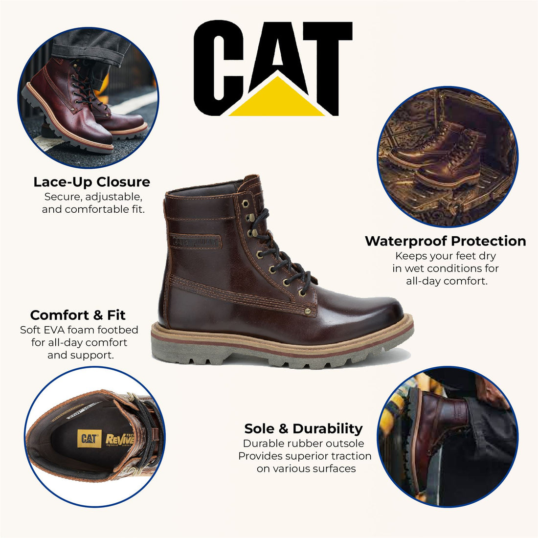 CAT (Caterpillar) Colorado Grader Waterproof Brown Leather Boots