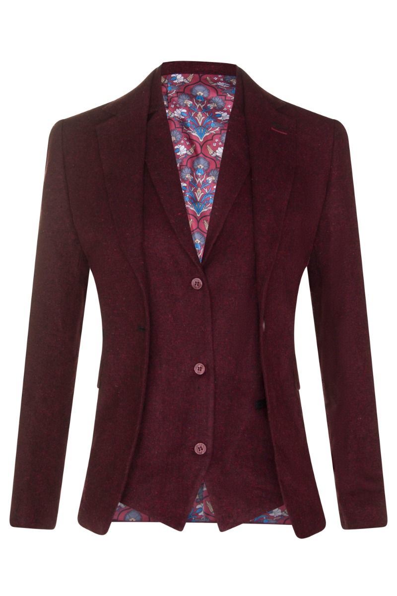 Womens 1920s Wine Wool Classic Vintage Retro Blazer