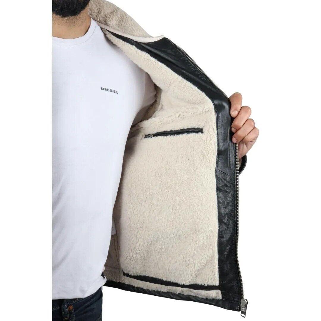 Mens Quilted Leather Biker Jacket - Thaxted