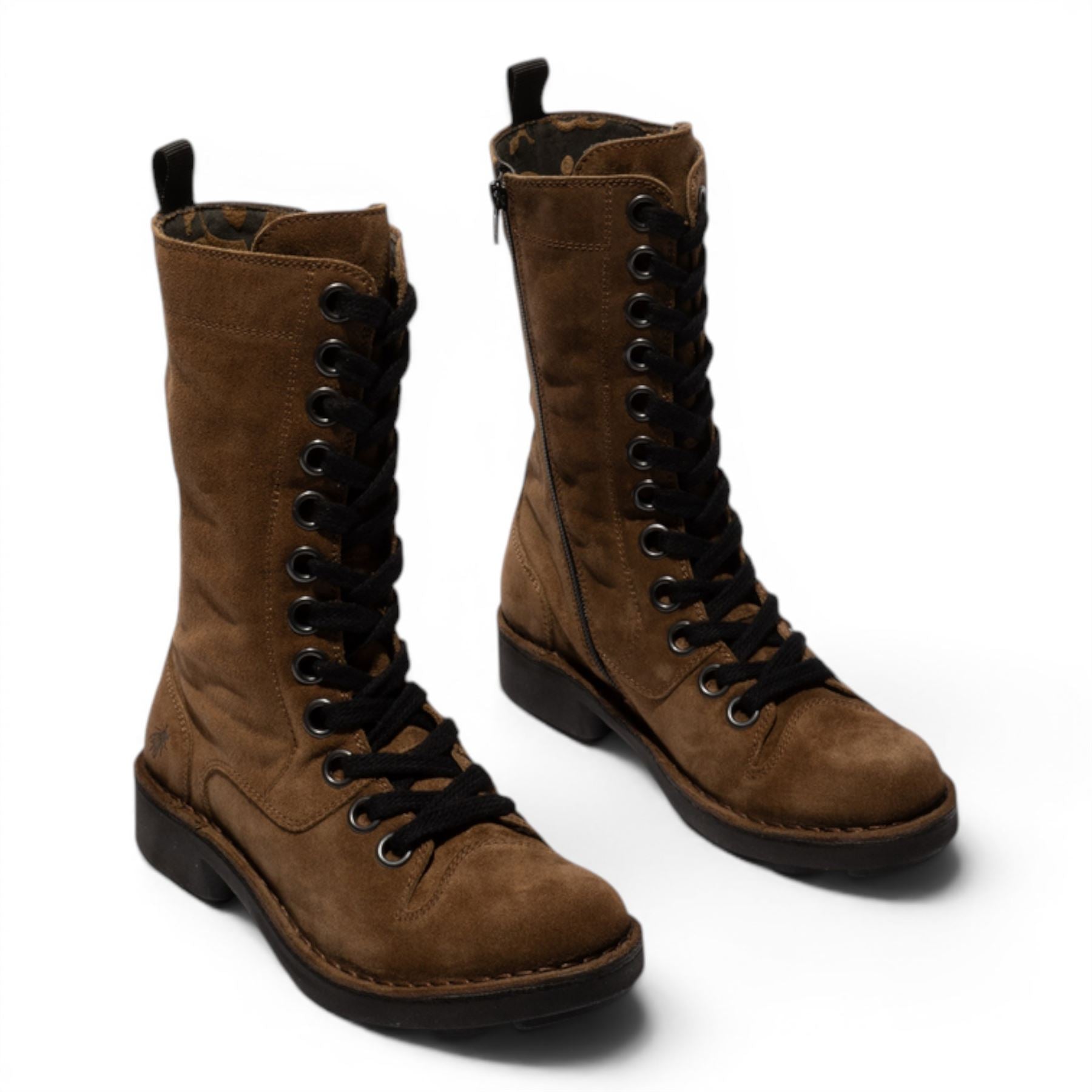 Fly London Women’s Brown Leather Lace-Up Combat Ankle Boots- NOLE176