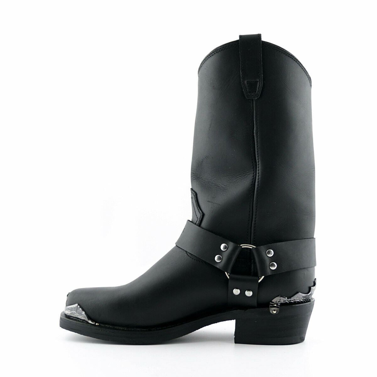 Grinders Mens Black Cowboy Biker Boots- Eagle Hi