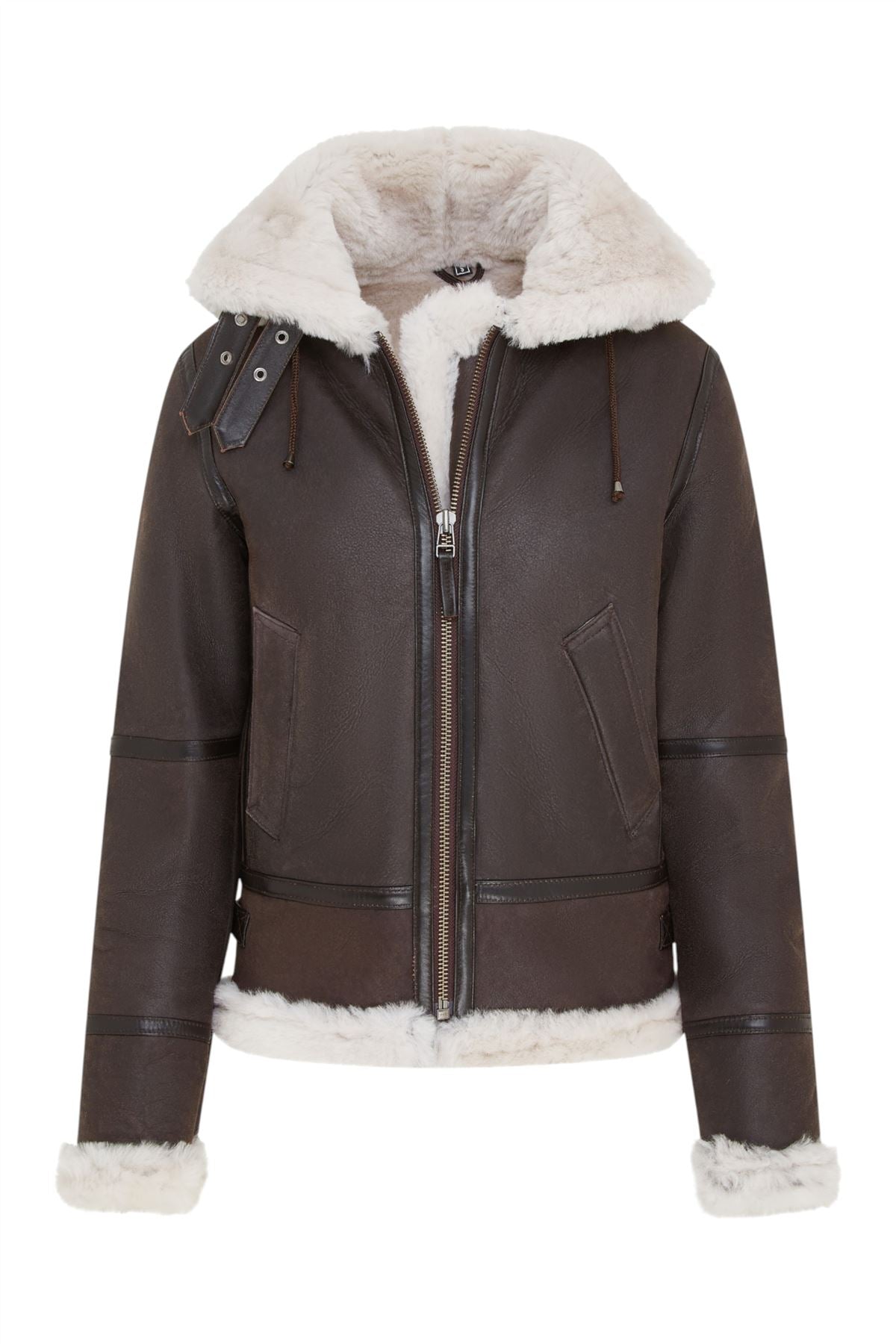 Womens Warmer Hooded Sheepskin Leather Jacket-Orford