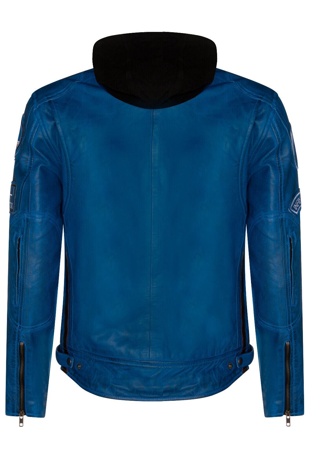Mens Racing Hooded Leather Biker Jacket-Clovelly