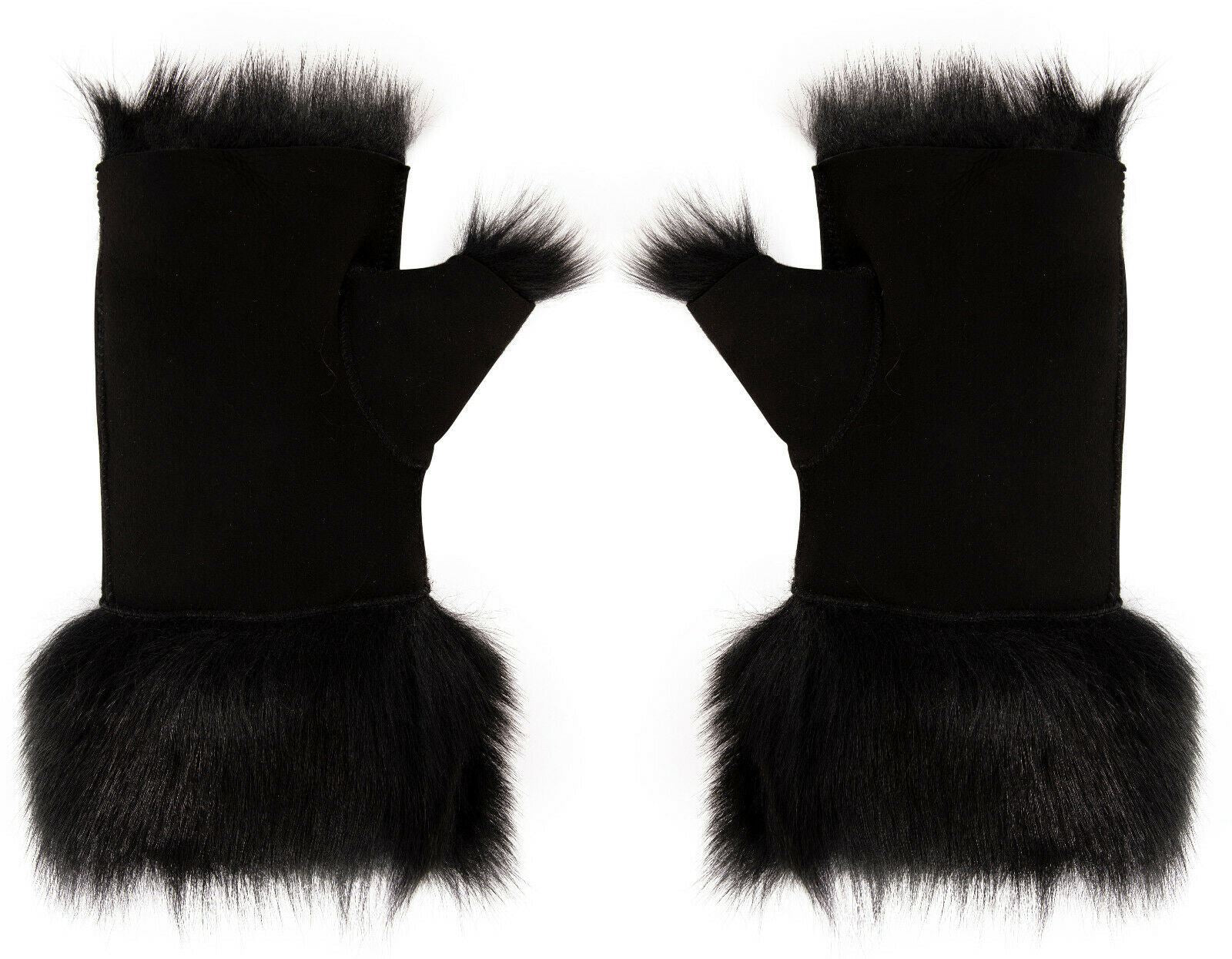 Womens Shearling Mittens Fingerless Cuffs Toscana Suede Sheepskin Fur
