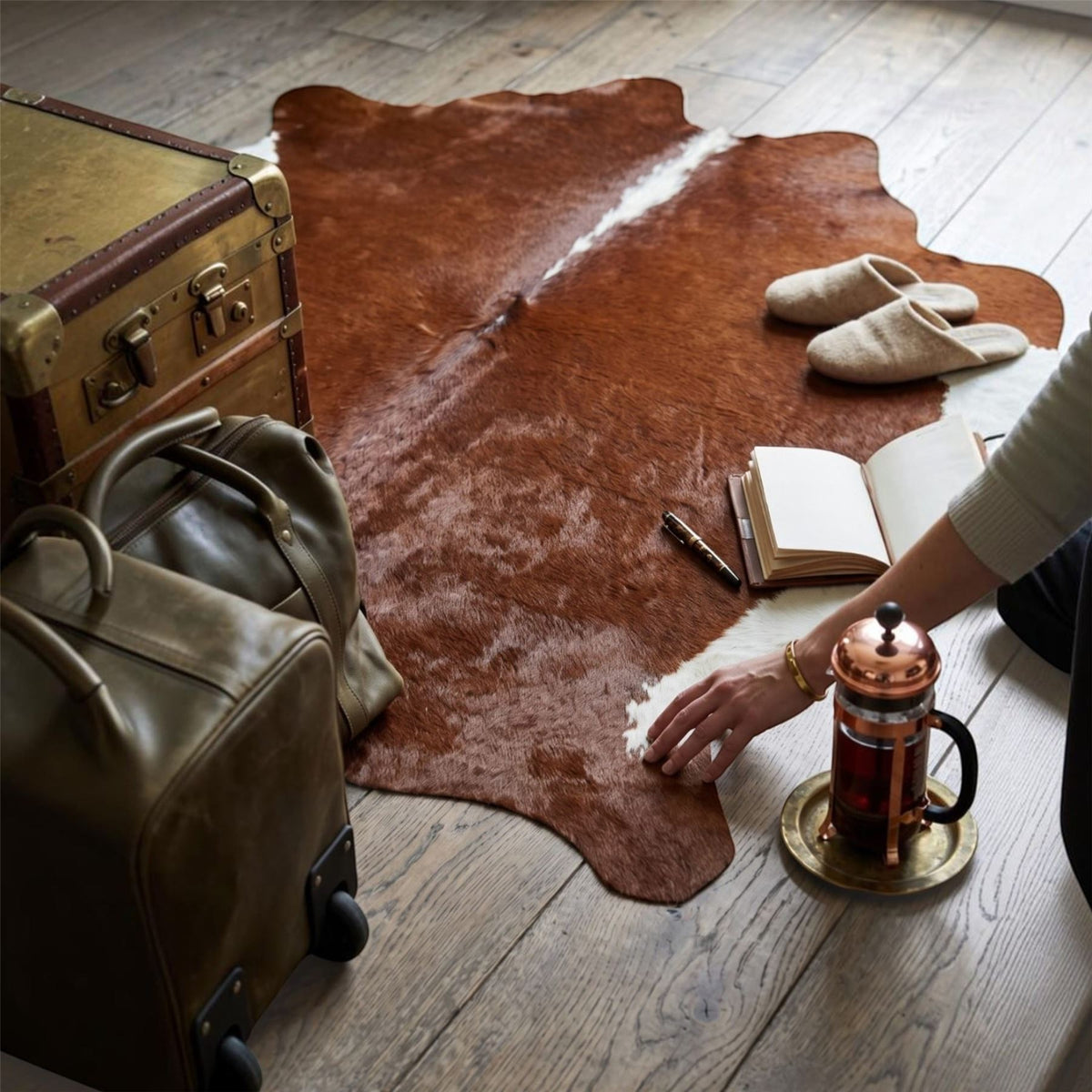 Natural Cow Leather Cowhide Hairon Rug - Hereford