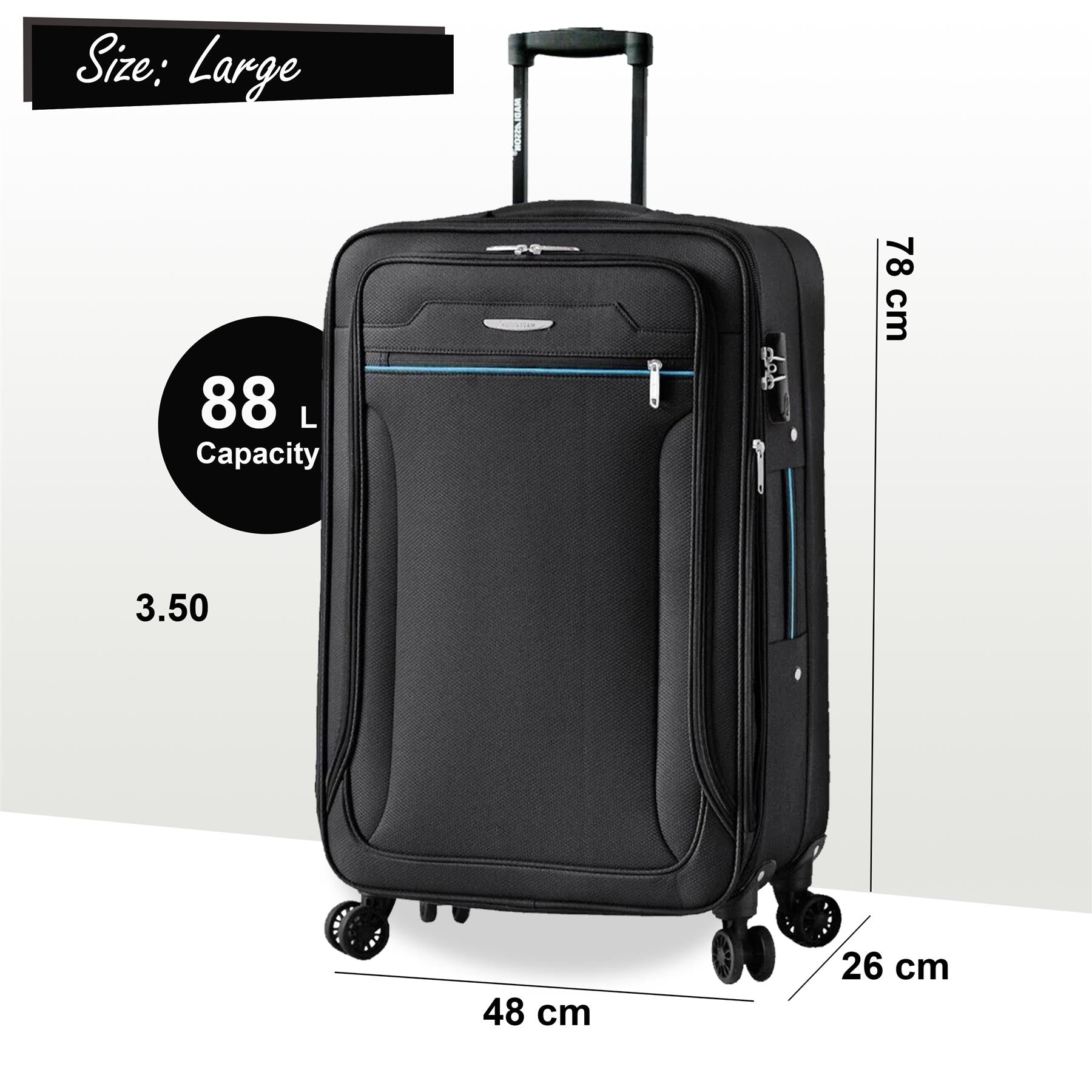 Calera Large Soft Shell Suitcase in Black