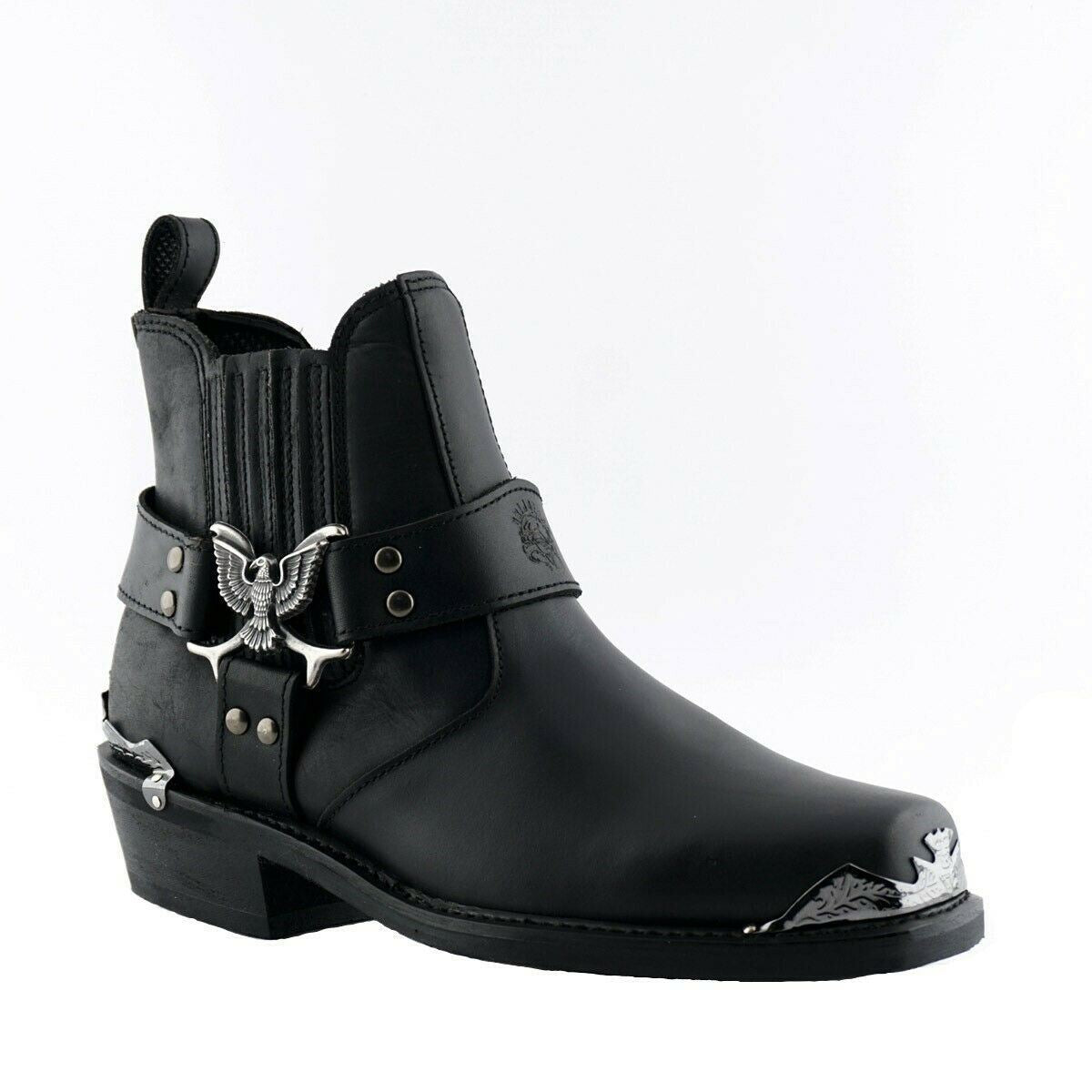 Grinders Mens Black Cowboy Biker Boots- Eagle Lo