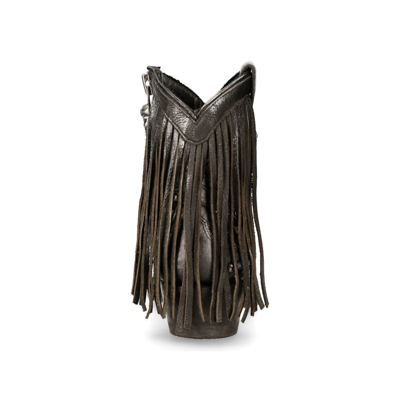 New Rock Grey Leather Fringed Pointed Cowboy Boots- WSTM003-S1