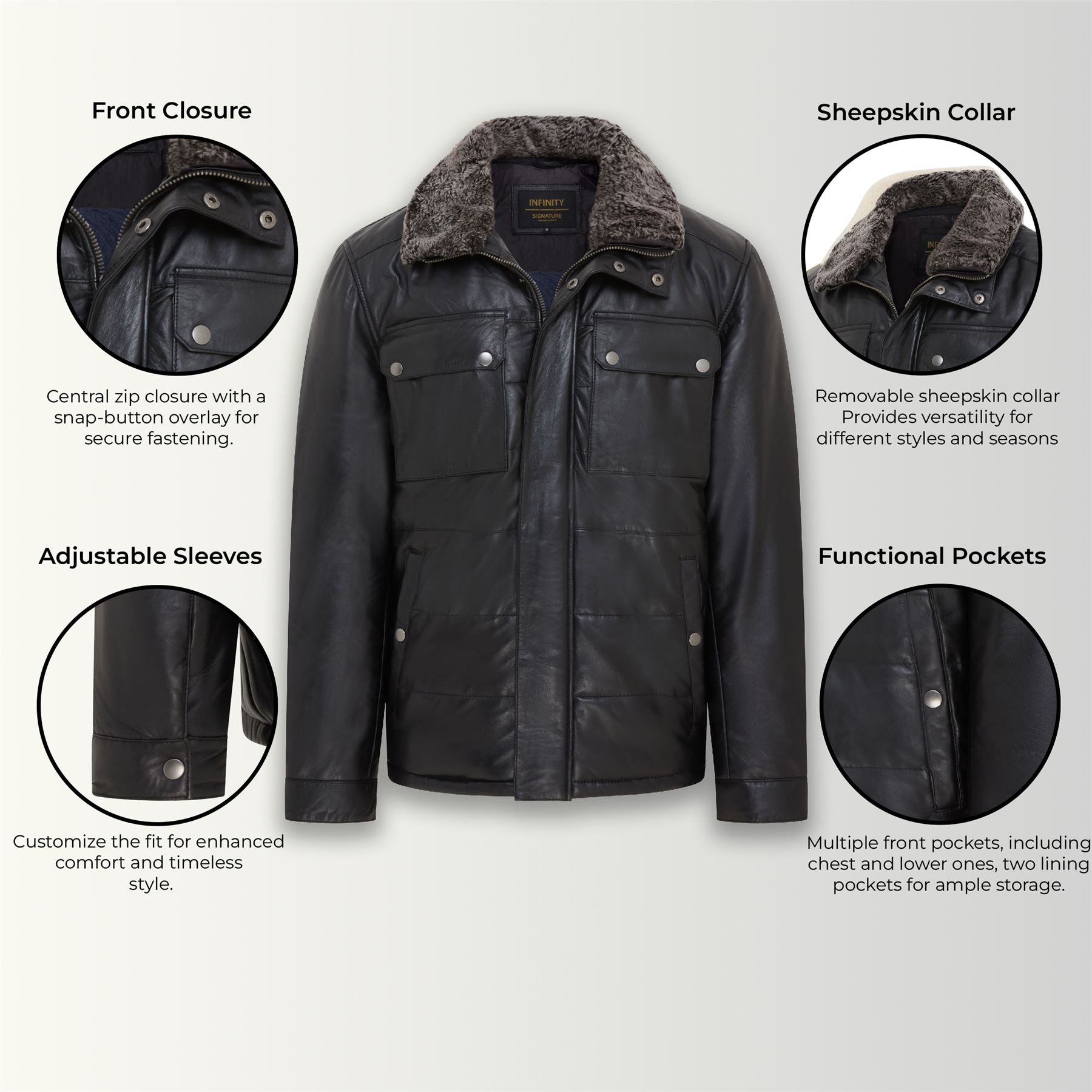 Mens Leather Puffer Quilted Jacket - Farsund