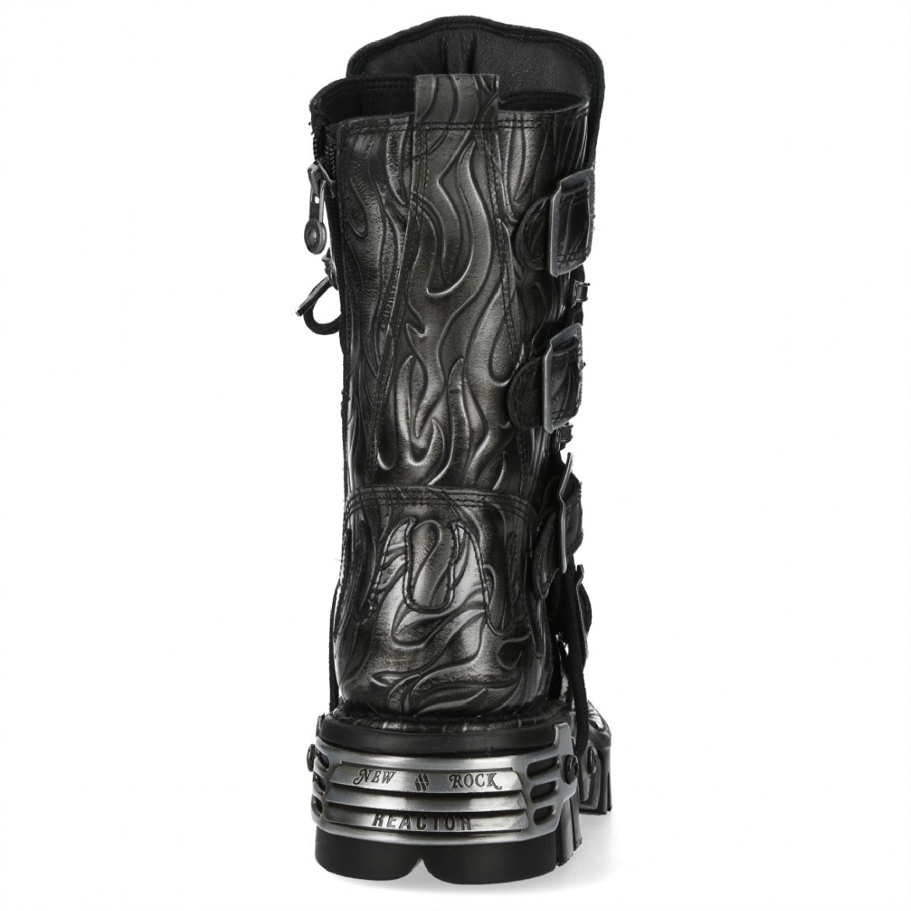 New Rock M-591-C63 Mid-Calf High Black Steel Leather Metallic Gothic Boots