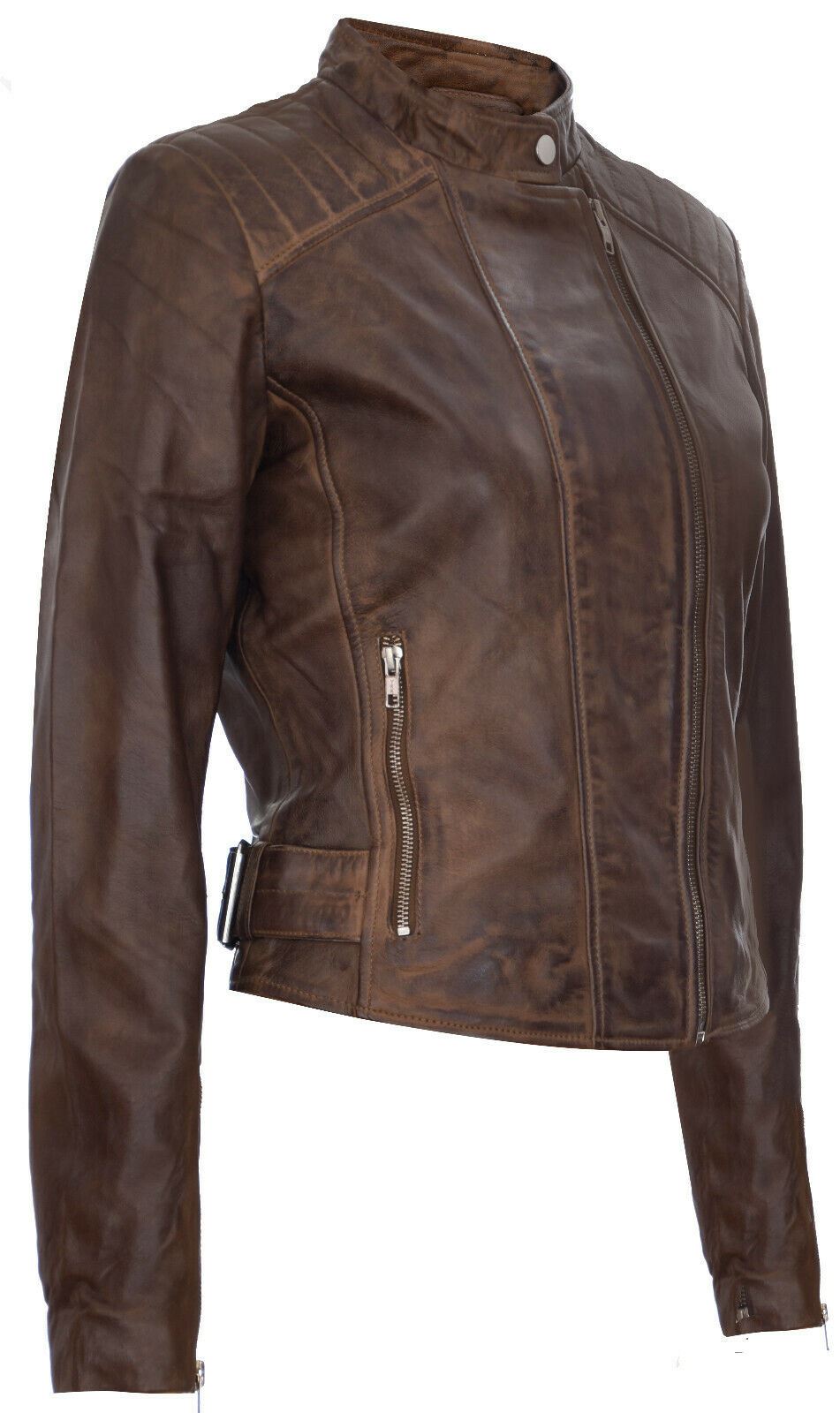 Womens Vintage Leather Biker Jacket-Marlow
