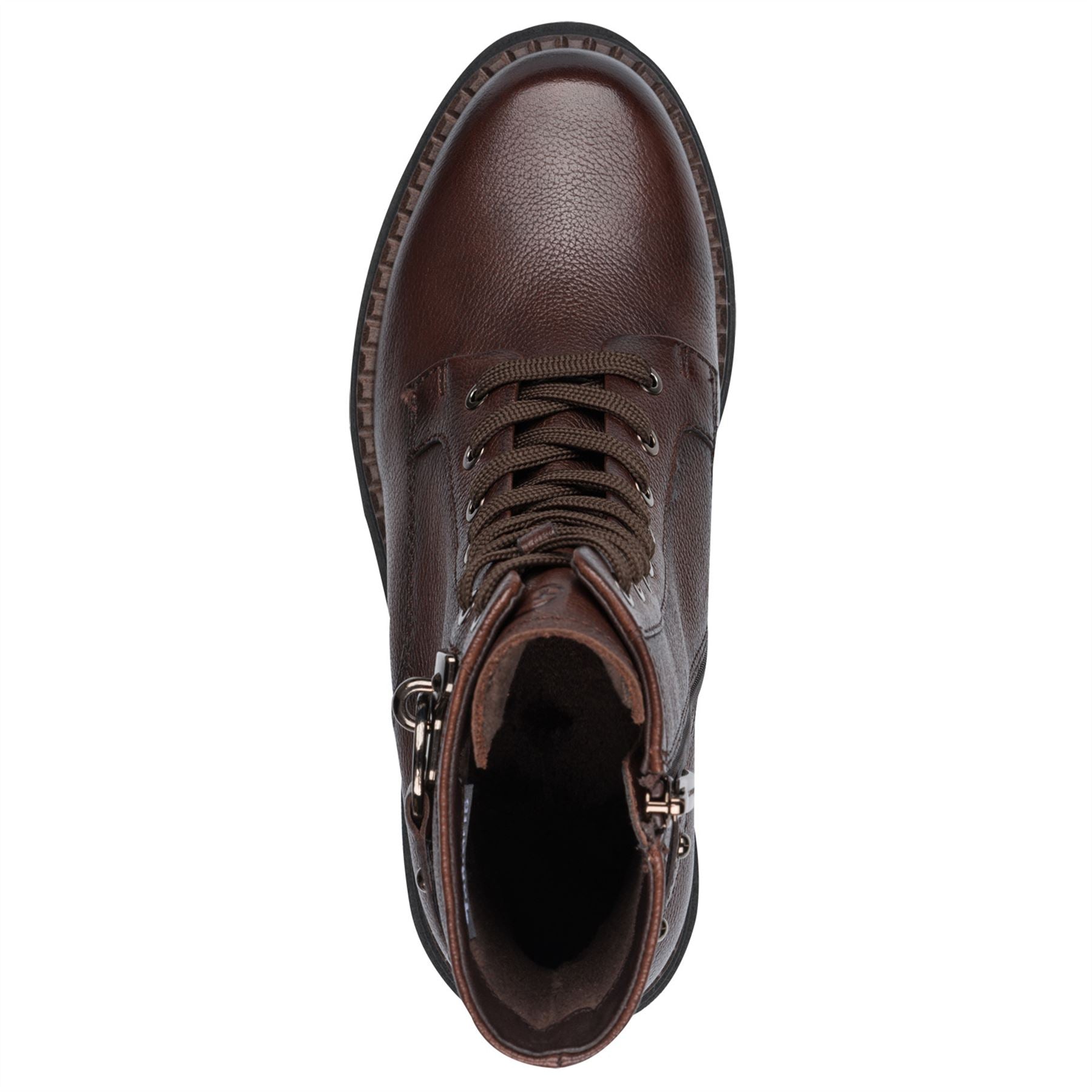 Tamaris Womens Fashion Brown Leather Lace-Up Zip Combat Ankle Boots