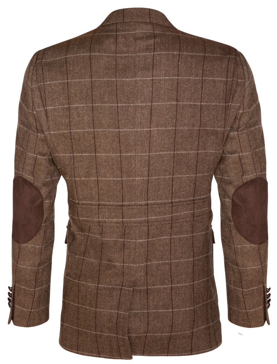 Mens Wool Tweed Shooting Check Hunting Herringbone Blazer Oak Elbow Patch Jacket - Upperclass Fashions 