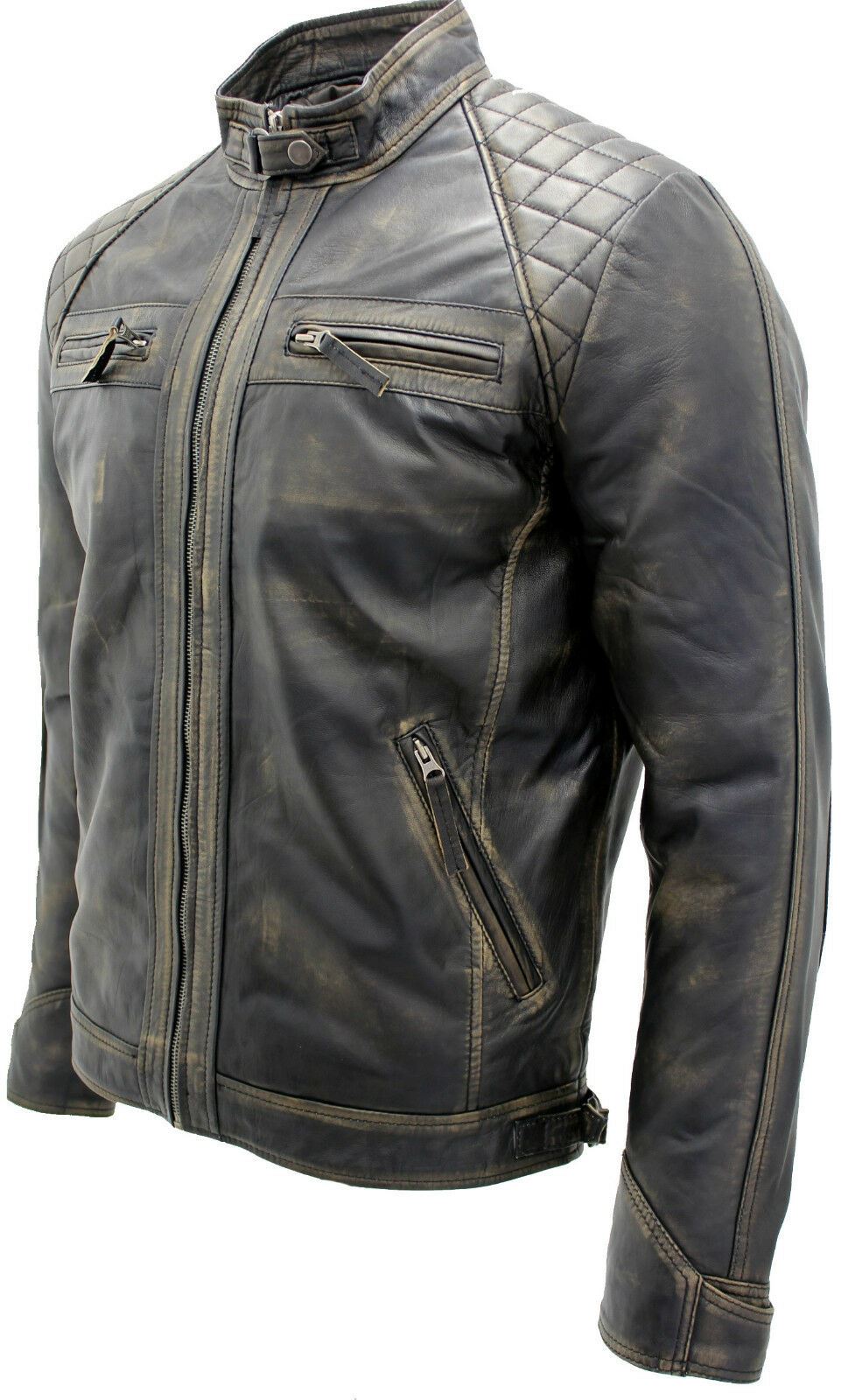 Men Classic Leather Quilted Biker Jacket-Silsden