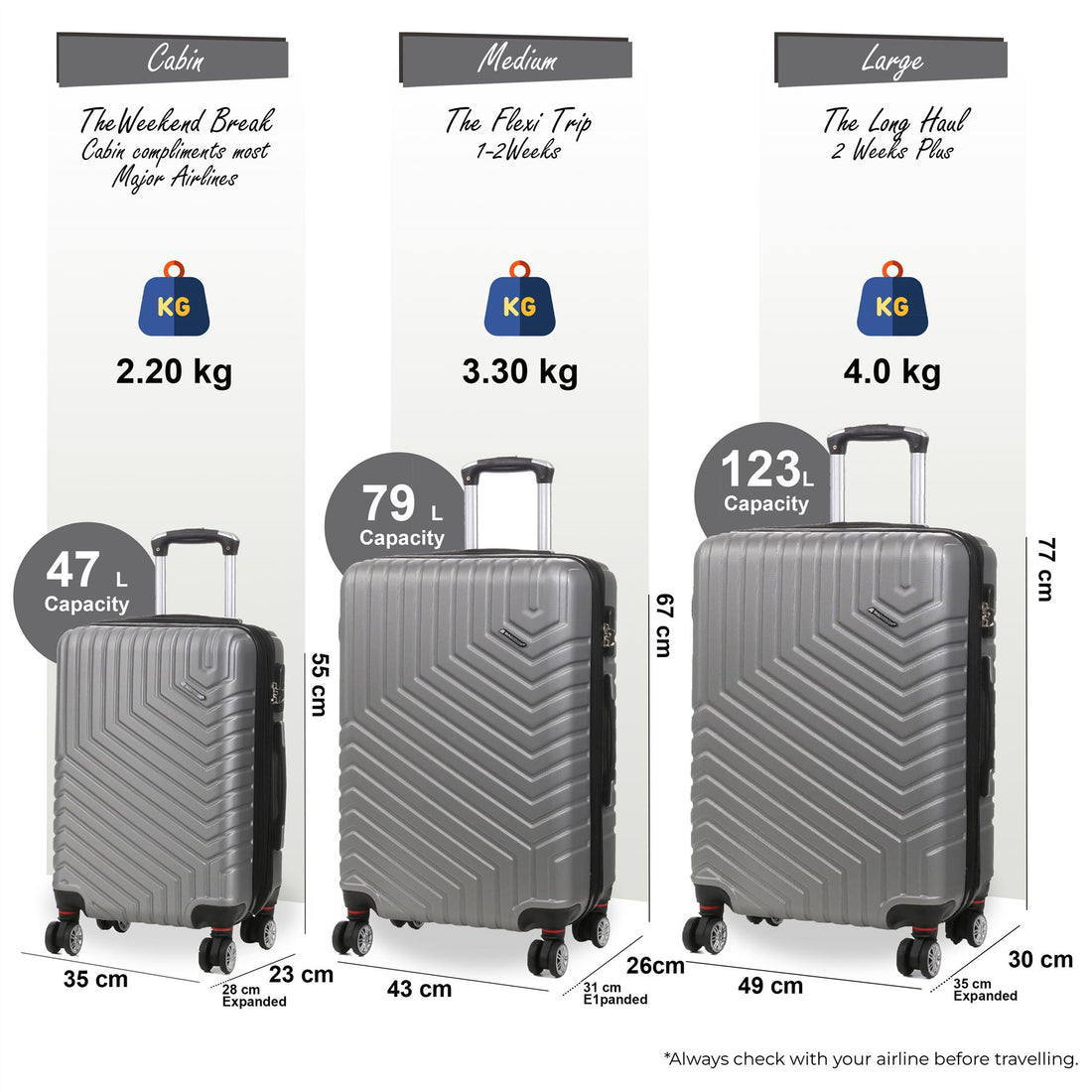 Bega Set of 3 Hard Shell Suitcase in Silver