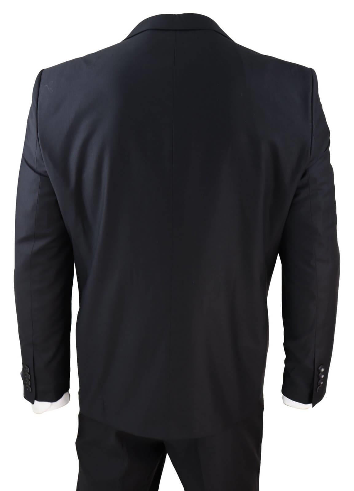 New Mens 3 Piece Suit Plain Black Classic Tailored Fit Smart Casual 1920s Formal