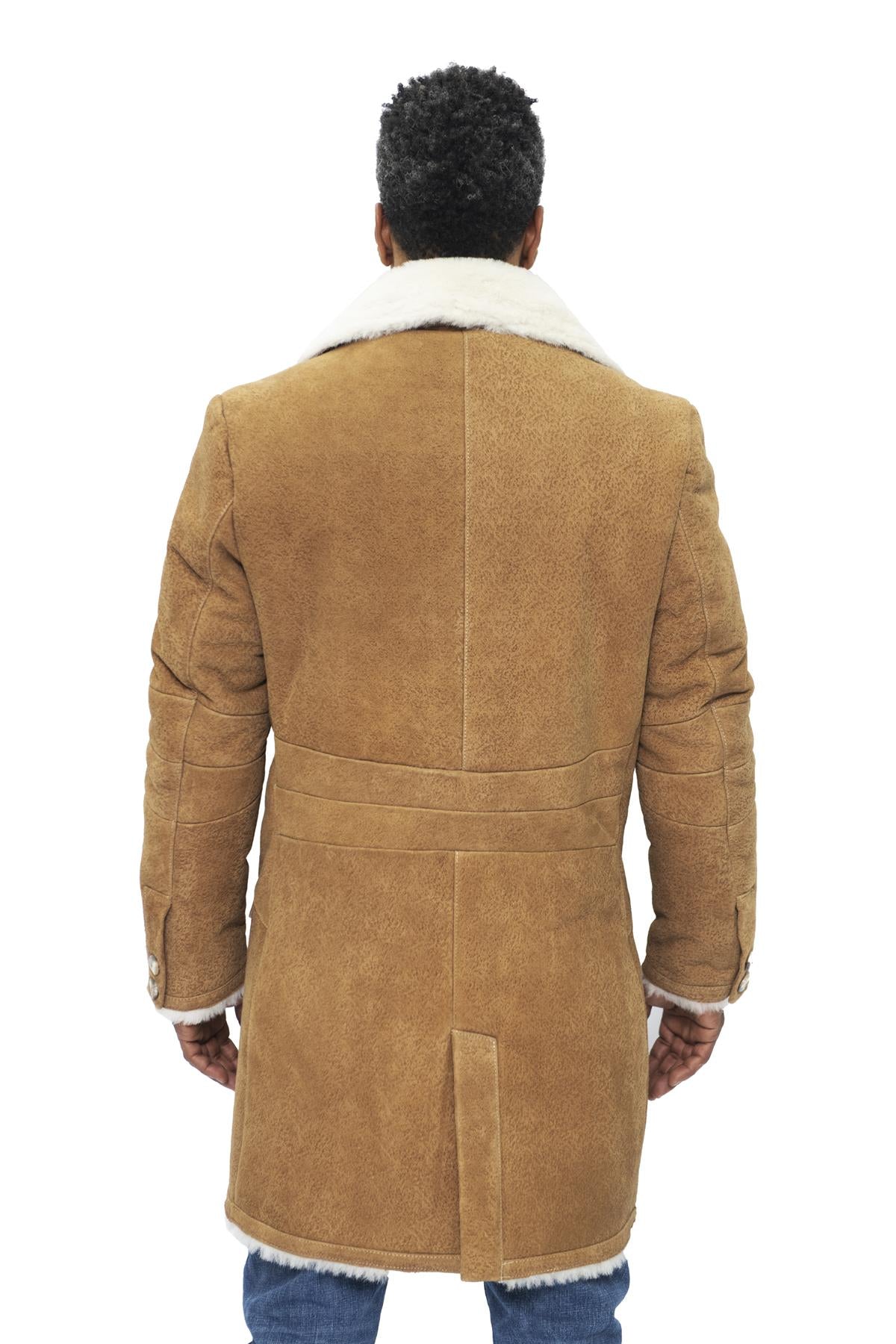 Mens Long Sheepskin shearling Trench Coat-Lewes