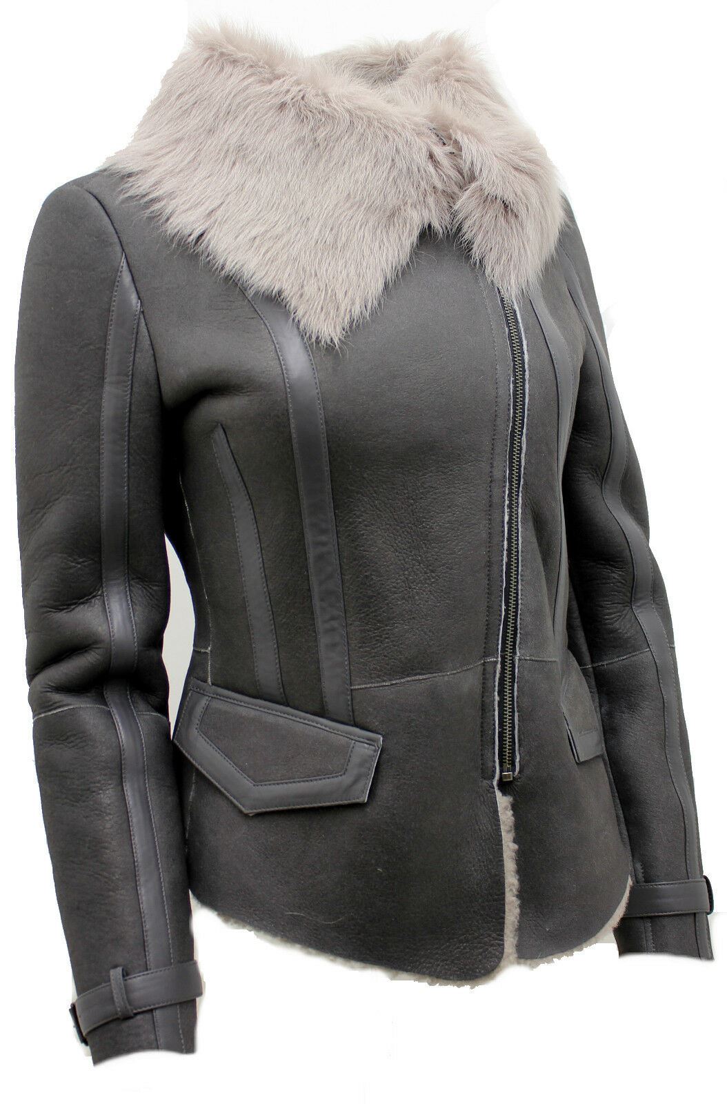 Womens Shearling Grey Toscana Flying Jacket-Polegate