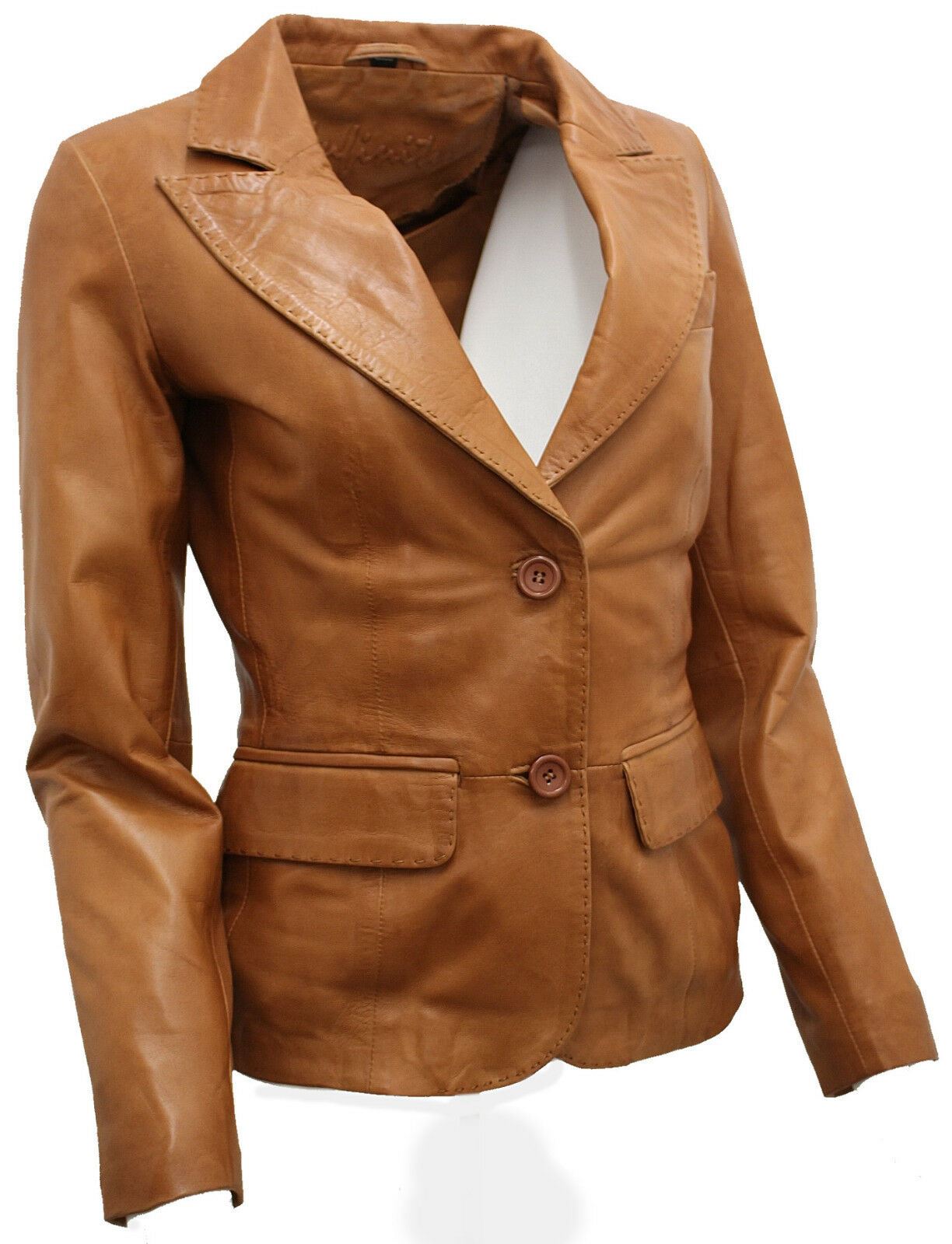 Womens 2 Button Leather Blazer Jacket-Newport