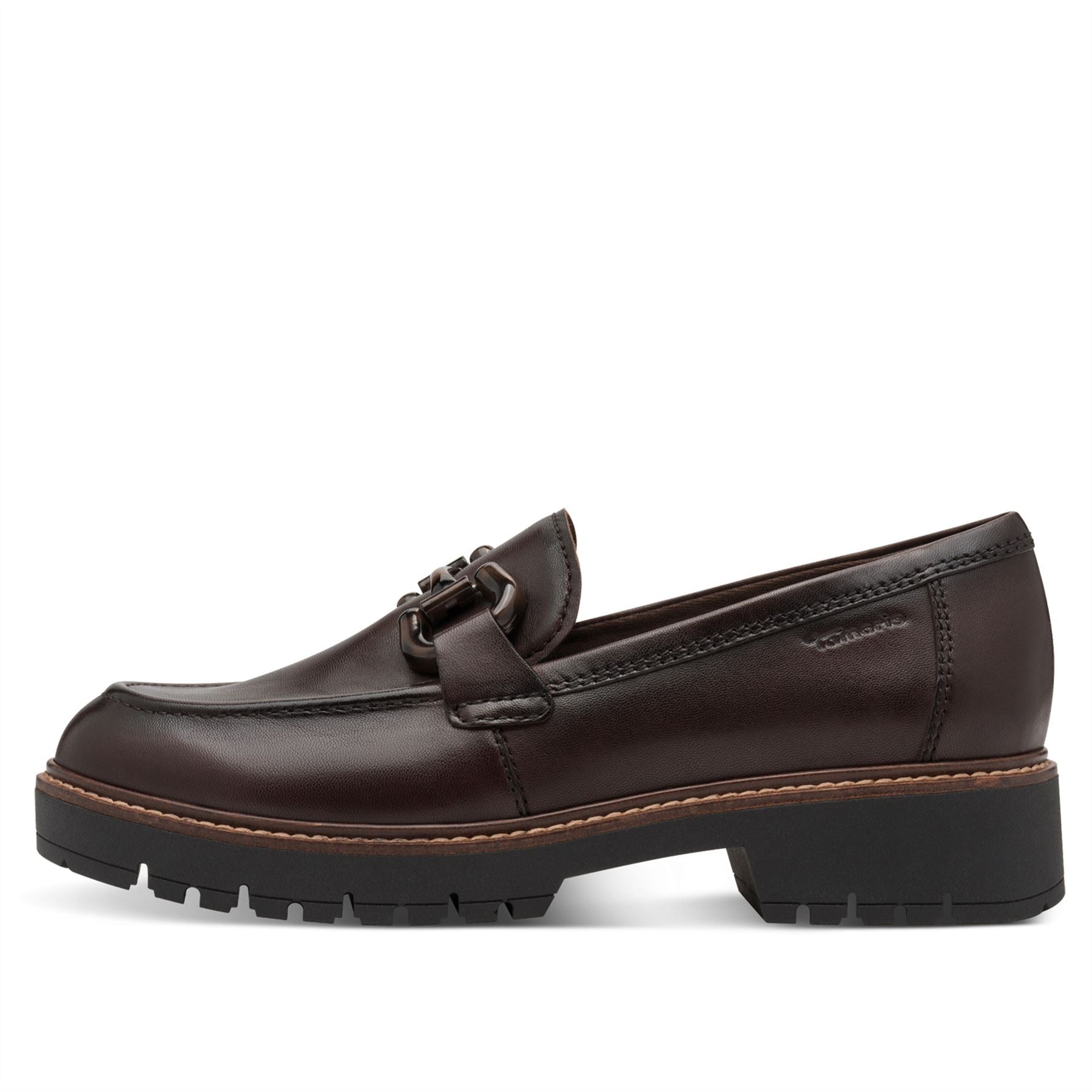 Tamaris Womens Mocca Brown Leather Loafers Slip-On Platform Shoes