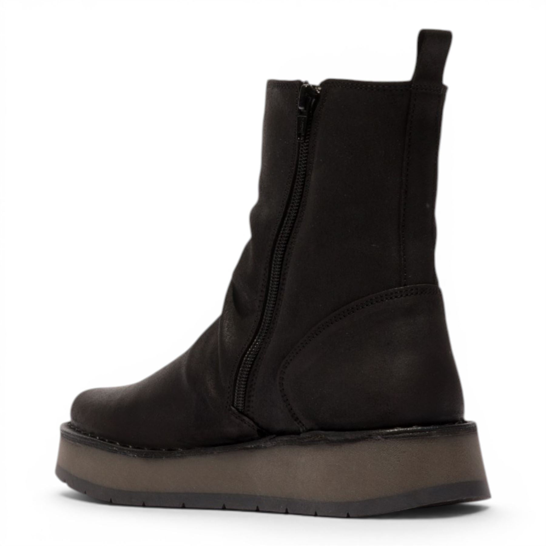 Fly London Womens Black Suede Leather Zip Up Platform Ankle Boots - RENO053FLY