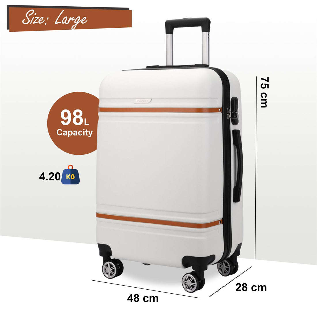 Calgary Large Hard Shell Suitcase in Cream White