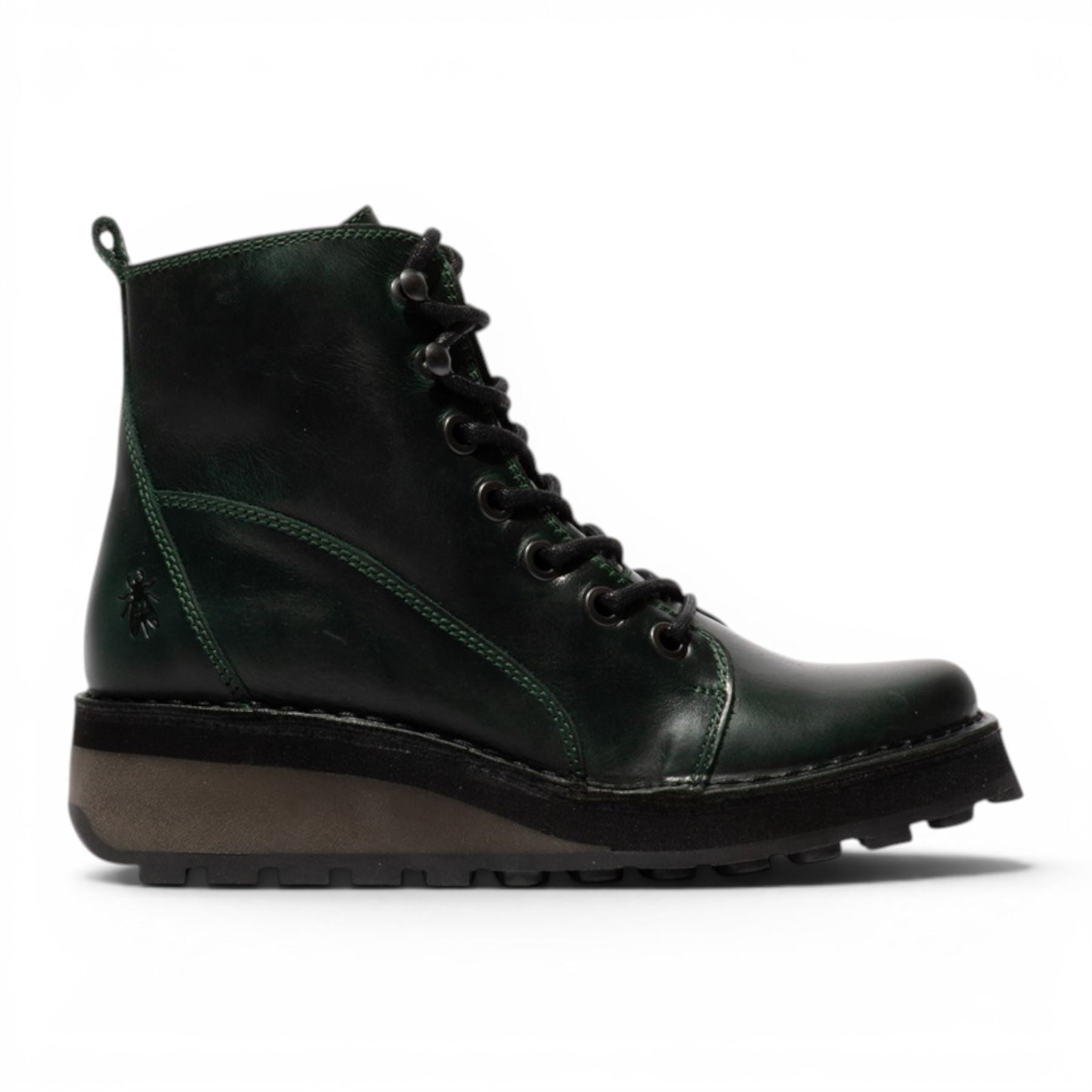 Fly London Womens Green Leather Lace-Up Ankle Boots - HAZI147