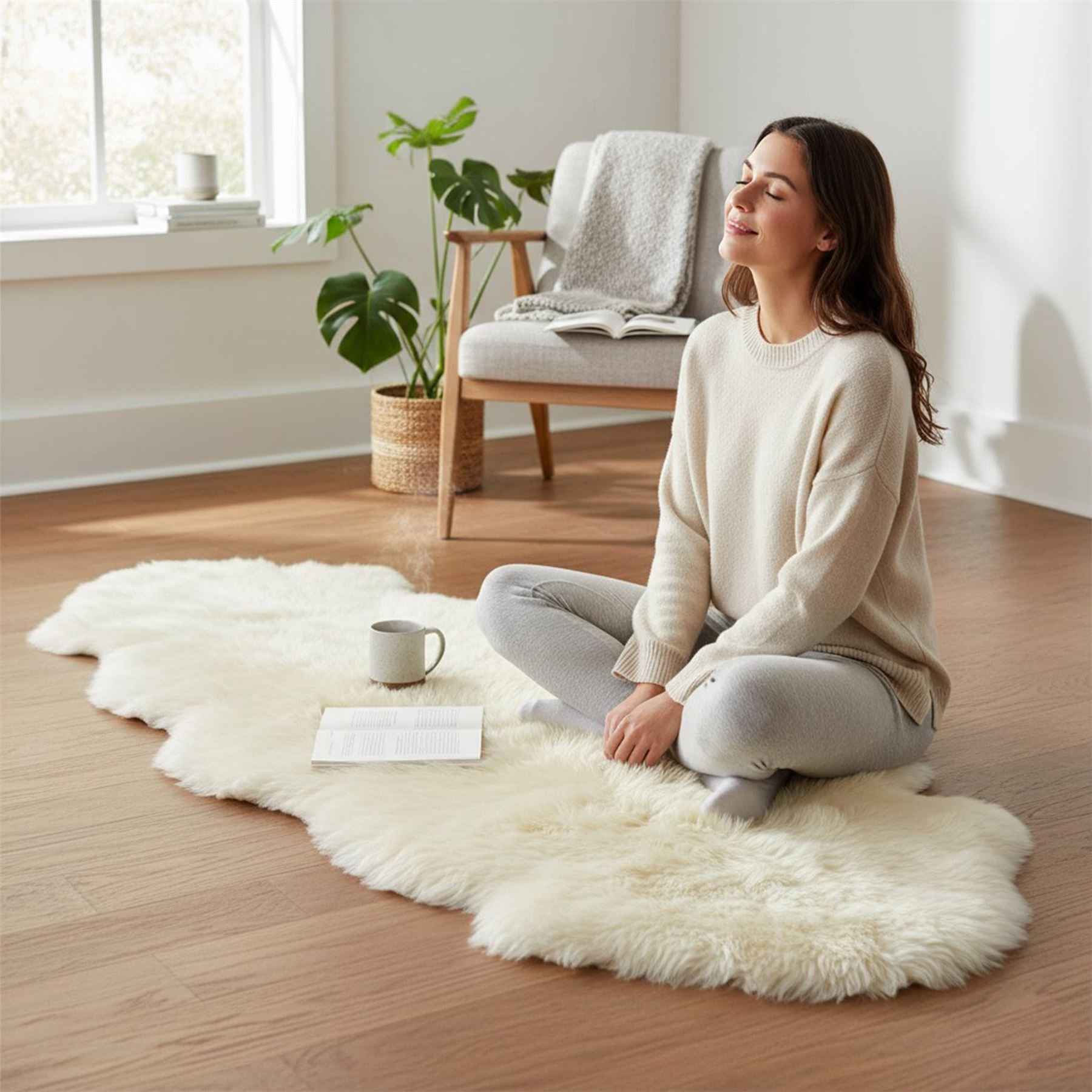 Genuine Sheepskin Double Natural Fluffy Silky Soft Real Wool Rug