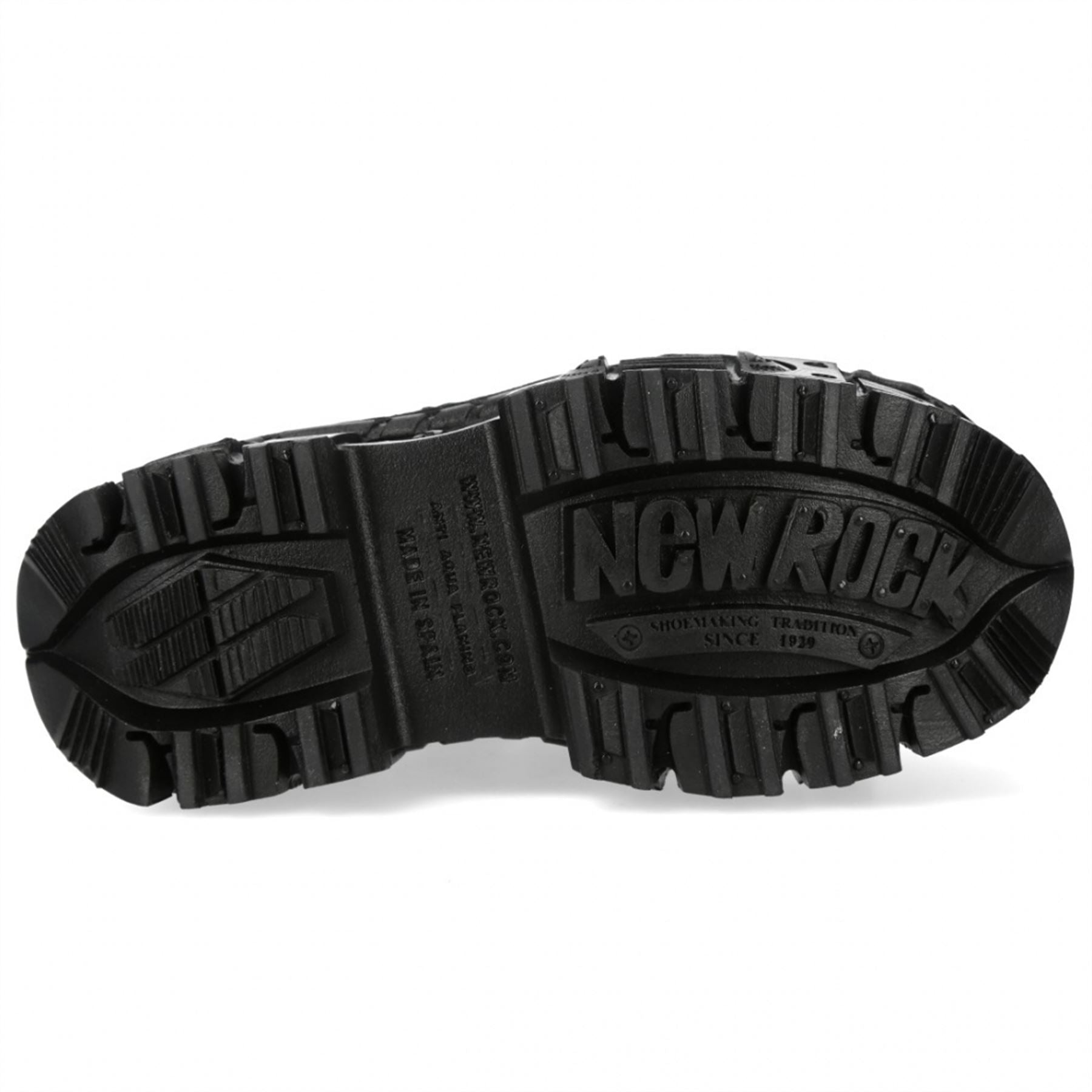 New Rock M-OVERZ106B-C1 Metallic Chunky Black Leather Gothic Ankle Boots