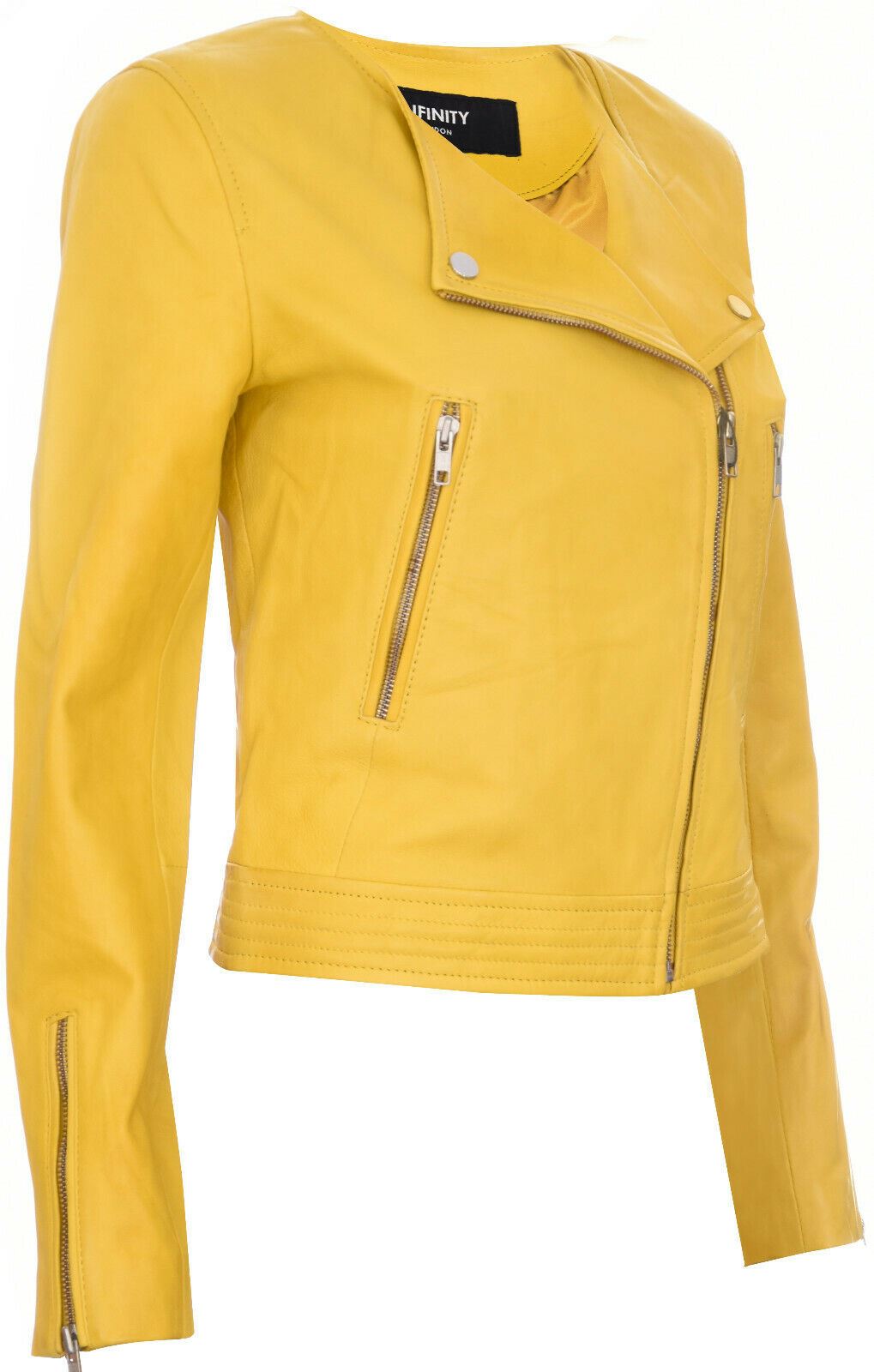 Womens Classic Collarless Biker Jacket-Marlborough - Upperclass Fashions 