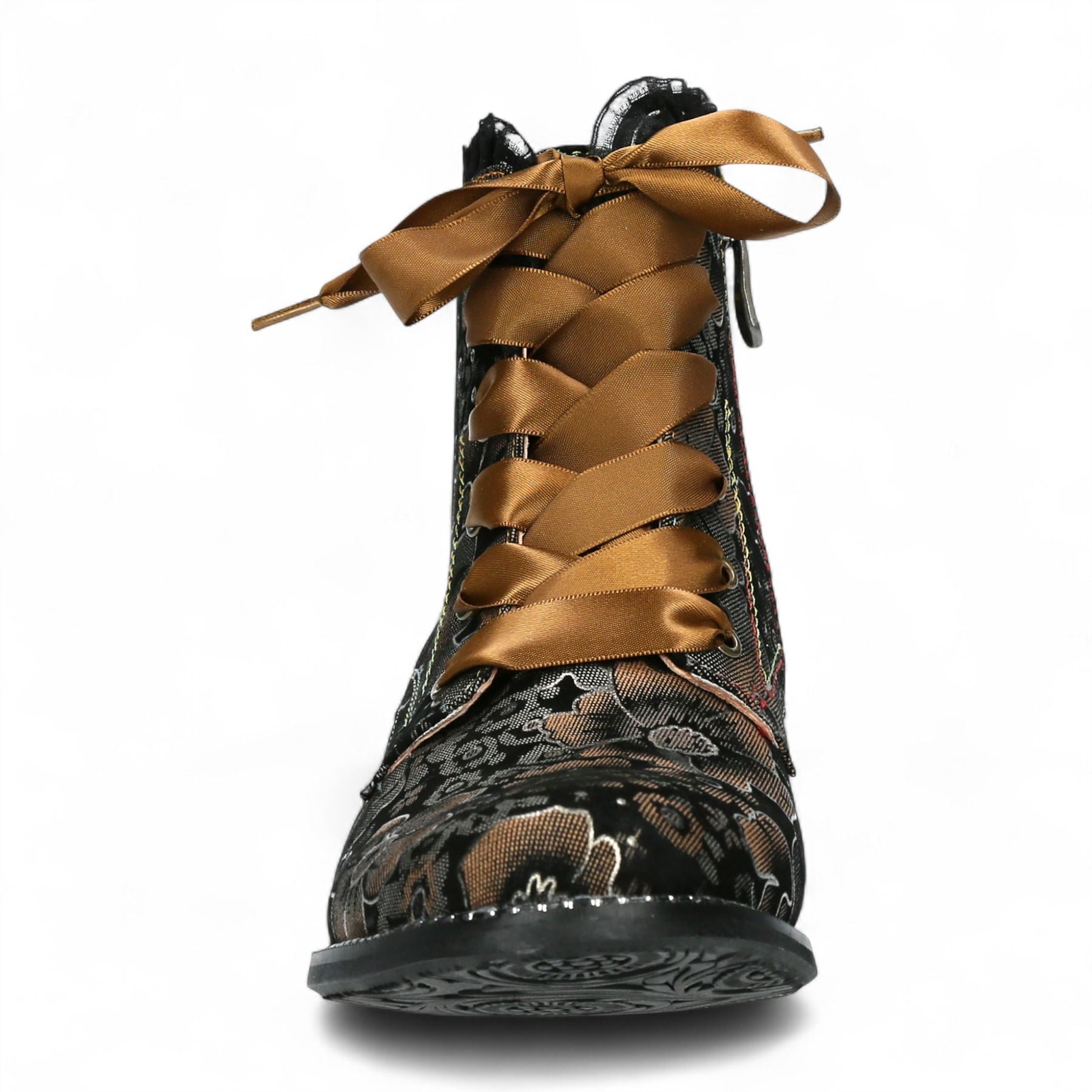 Laura Vita Emcmao-45 Brown Floral Womens Gothic Victorian Leather Ankle Heeled Boots