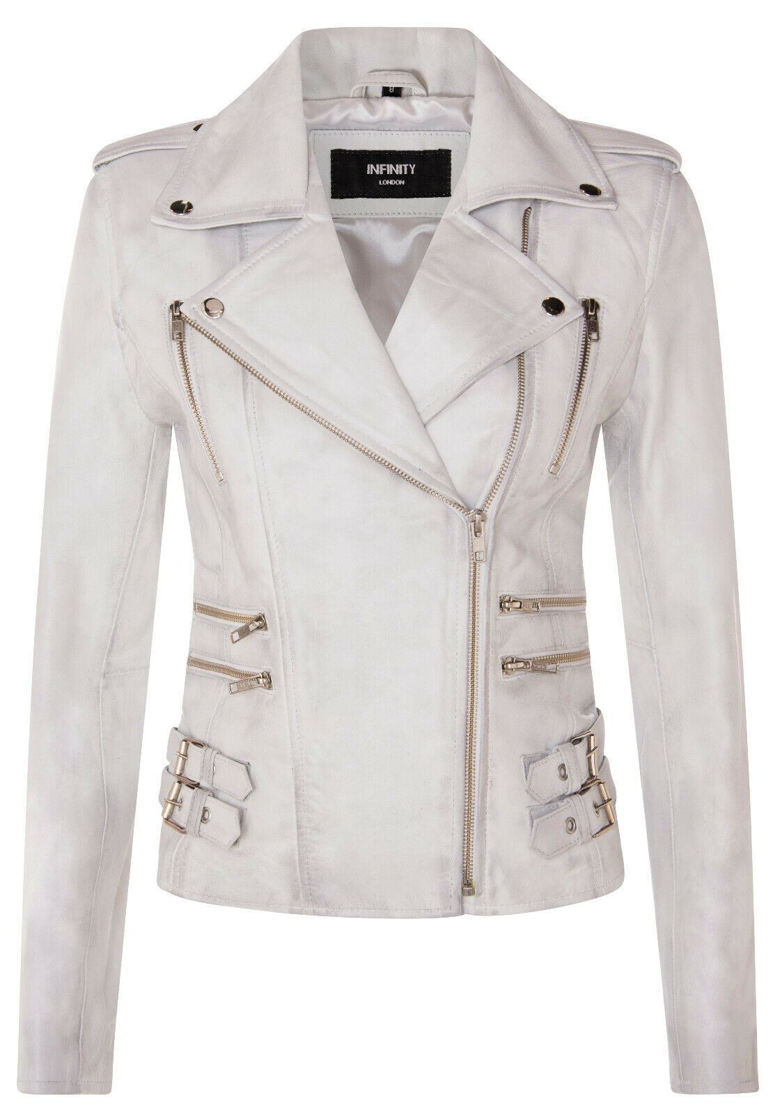 Womens Leather Brando Biker Jacket-Loddon