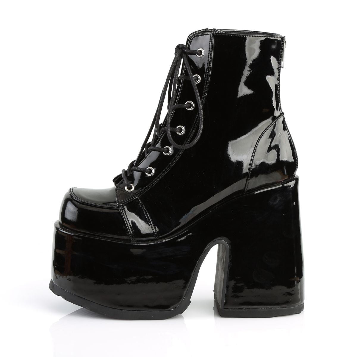 Demonia Camel 203 Patent Black Platform Ankle Boots