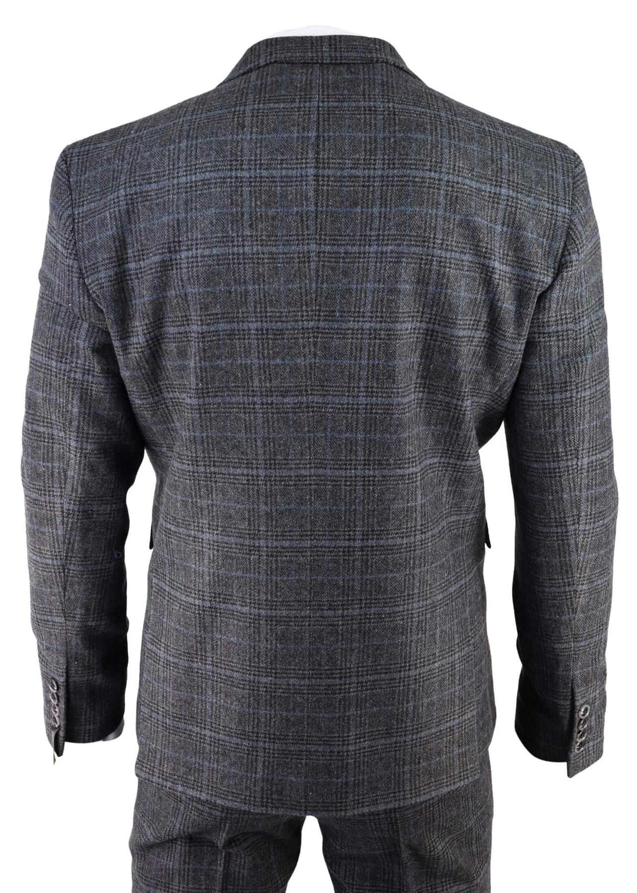 Mens Grey Check 3 Piece Tweed Suit Peaky Blinders 1920s Gatsby Tailored Fit