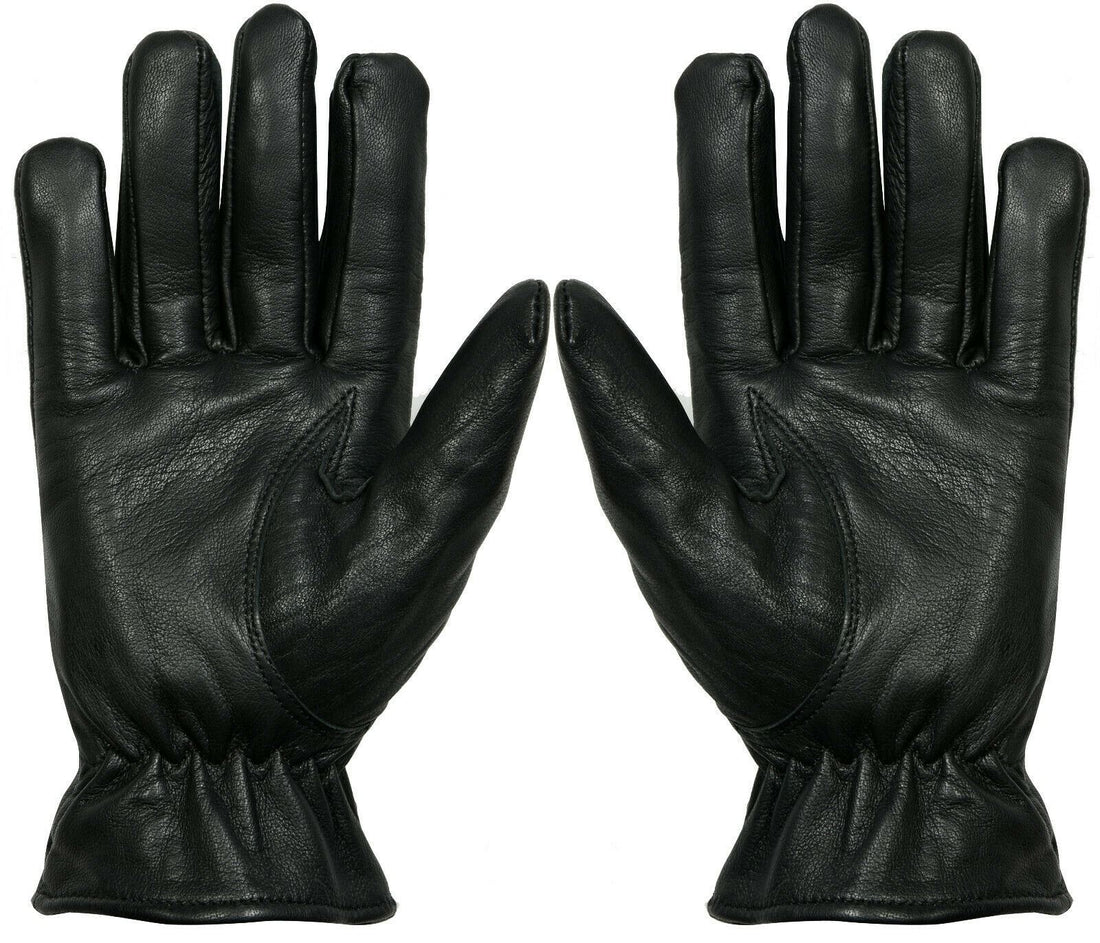 MENS BLACK CLASSIC REAL 100% LEATHER GLOVES THERMAL LINED DRIVING WINTER GIFT - Upperclass Fashions 