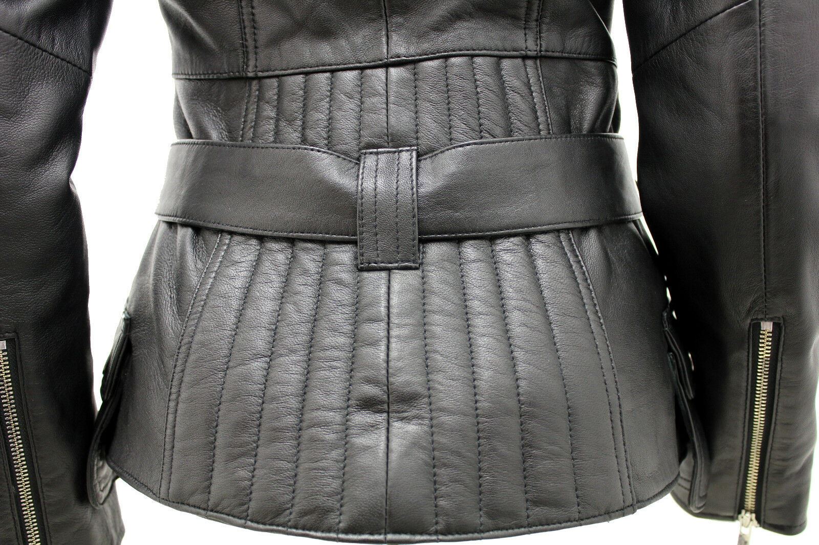 Womens Mid-length Leather Biker Jacket-Middlewich